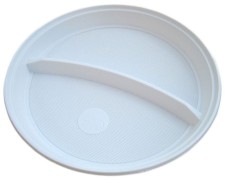 Teller 2-geteilt weiß aus PS, rund Ø 22 cm, 100 Stk.
