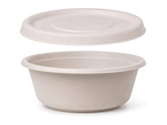 Dressingbecher Dipschale 30ml rund aus Bagasse Zuckerrohr kompostierbar inkl Deckel , 150 Stk.