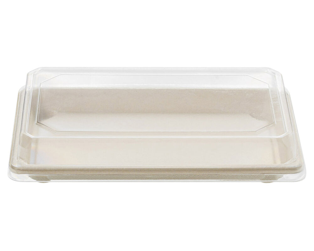 Sushi Tray aus Zuckerrohr mit klarem PET-Deckel 18,5 x 12,8 x 2,1 cm, 50 Stk.