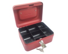 Geldkassette aus robustem Stahl mit herausnehmbaren Münzfächern 150 mm, rot