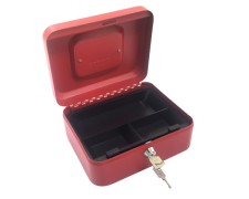 Geldkassette aus robustem Stahl mit herausnehmbaren Münzfächern 200 mm,  rot
