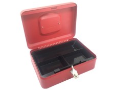 Geldkassette aus robustem Stahl mit herausnehmbaren Münzfächern 250 mm, rot
