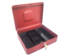 Geldkassette aus robustem Stahl mit herausnehmbaren Mnzfchern 300 mm, rot