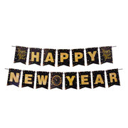 Girlande HAPPY NEW YEAR schwarz, 16 x 20 cm Buchstaben + 5m Band