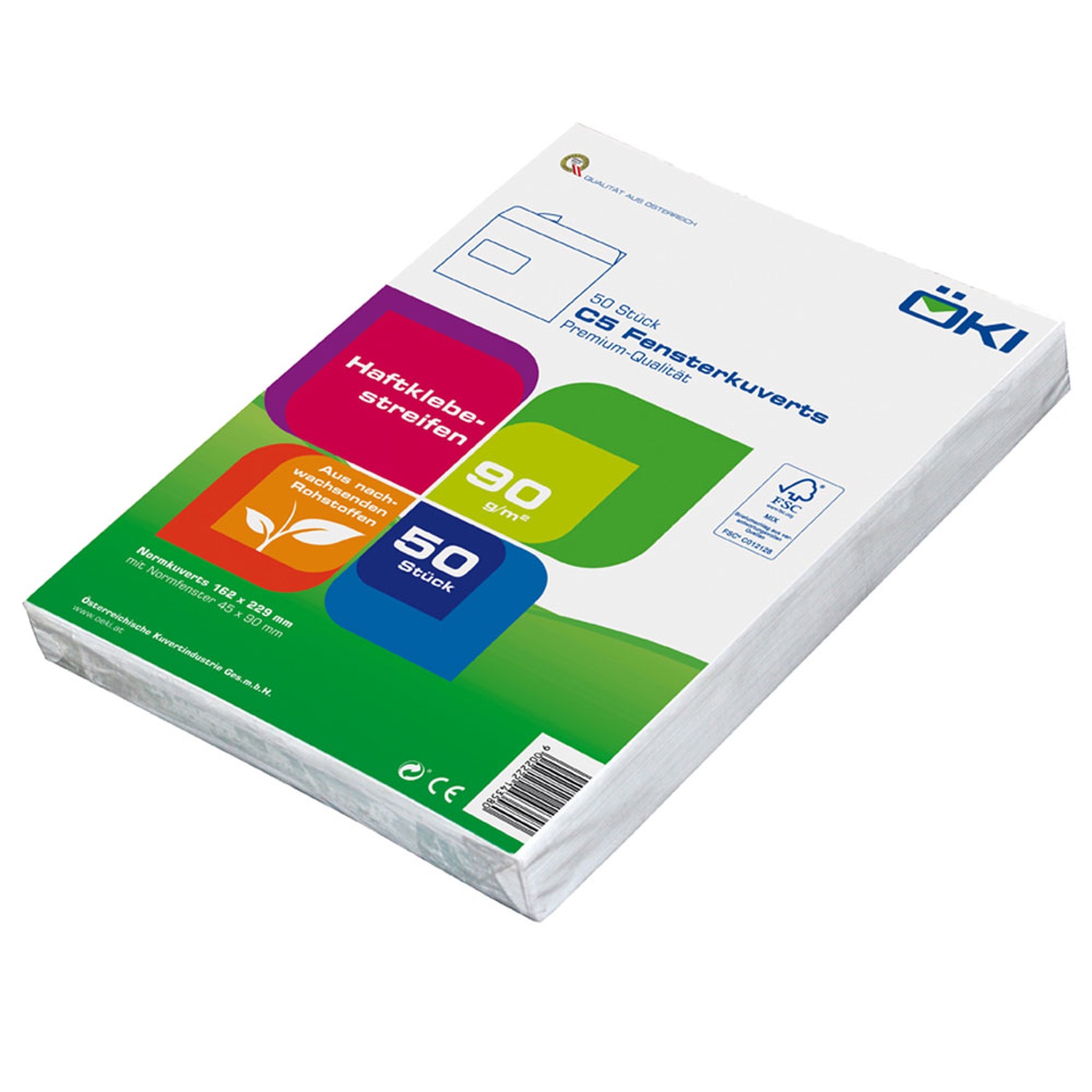 ÖKI Fensterkuvert C5 162x229mm weiß, 90 gr. Haftstreifen, 50 Stk.