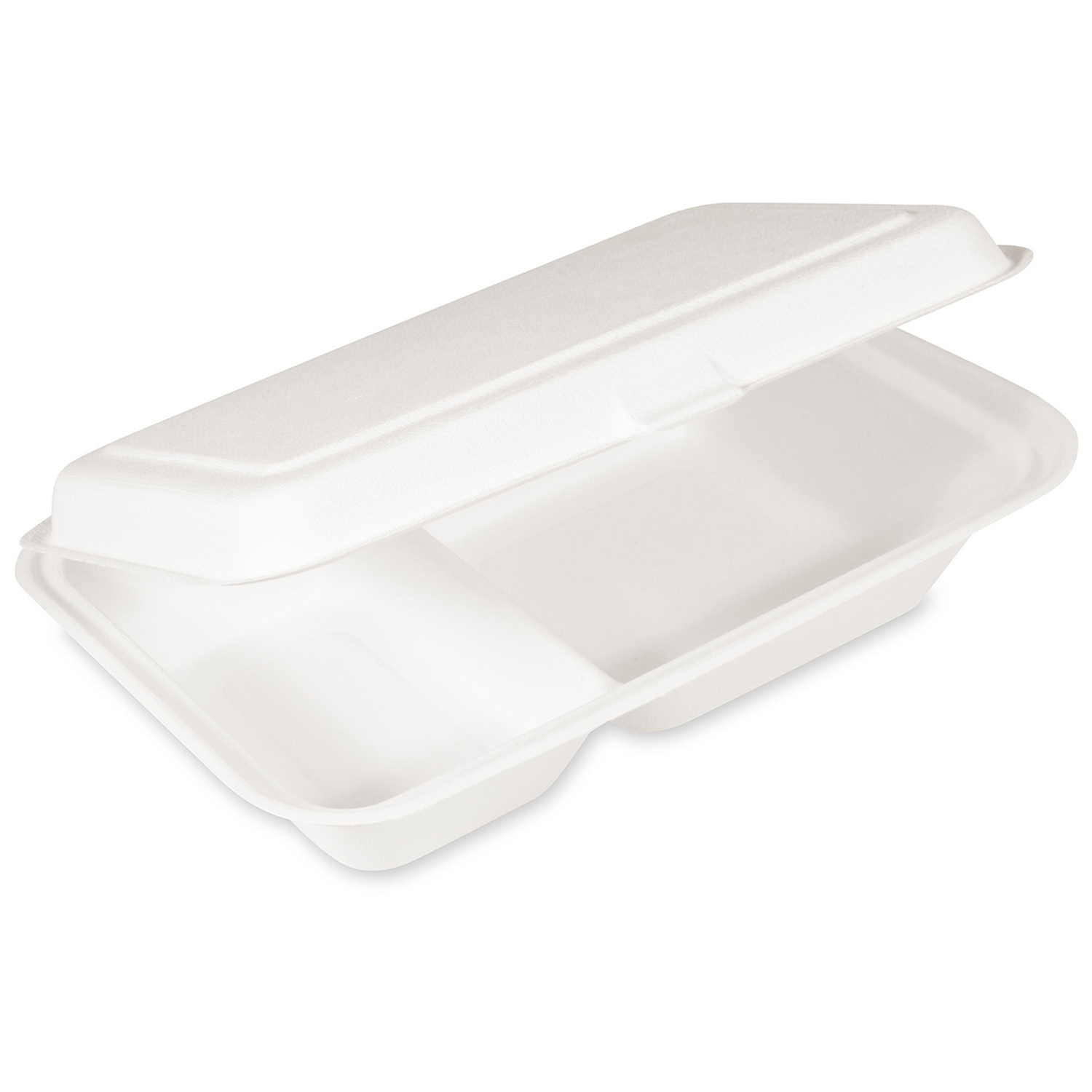 Bio Menboxen Lunch-Boxen 2-geteilt aus Zuckerrohr Bagasse, 250x162x63 mm, 50 Stk.