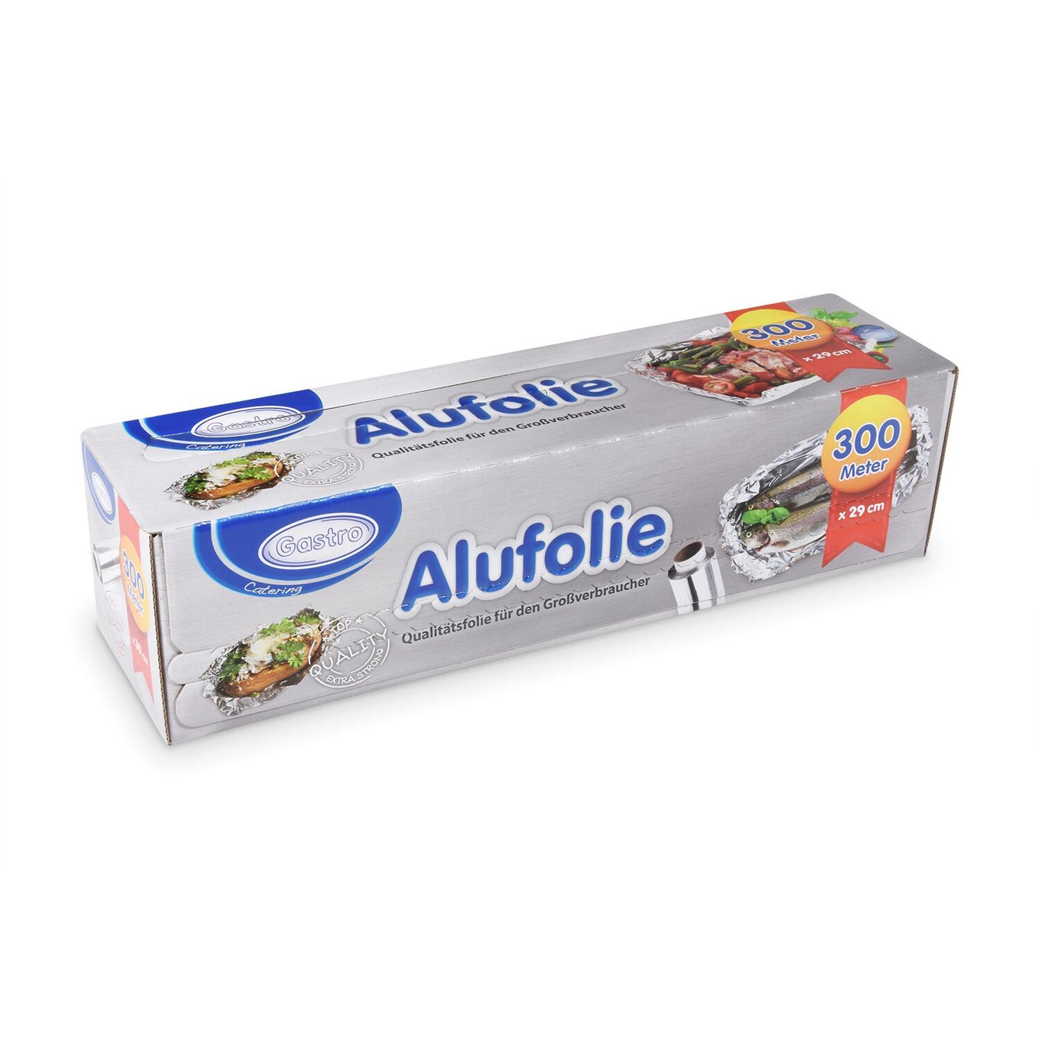 Alufolie in praktischer Spenderbox mit Abreiss-Schiene 29 cm x 300 m, 10,5 my