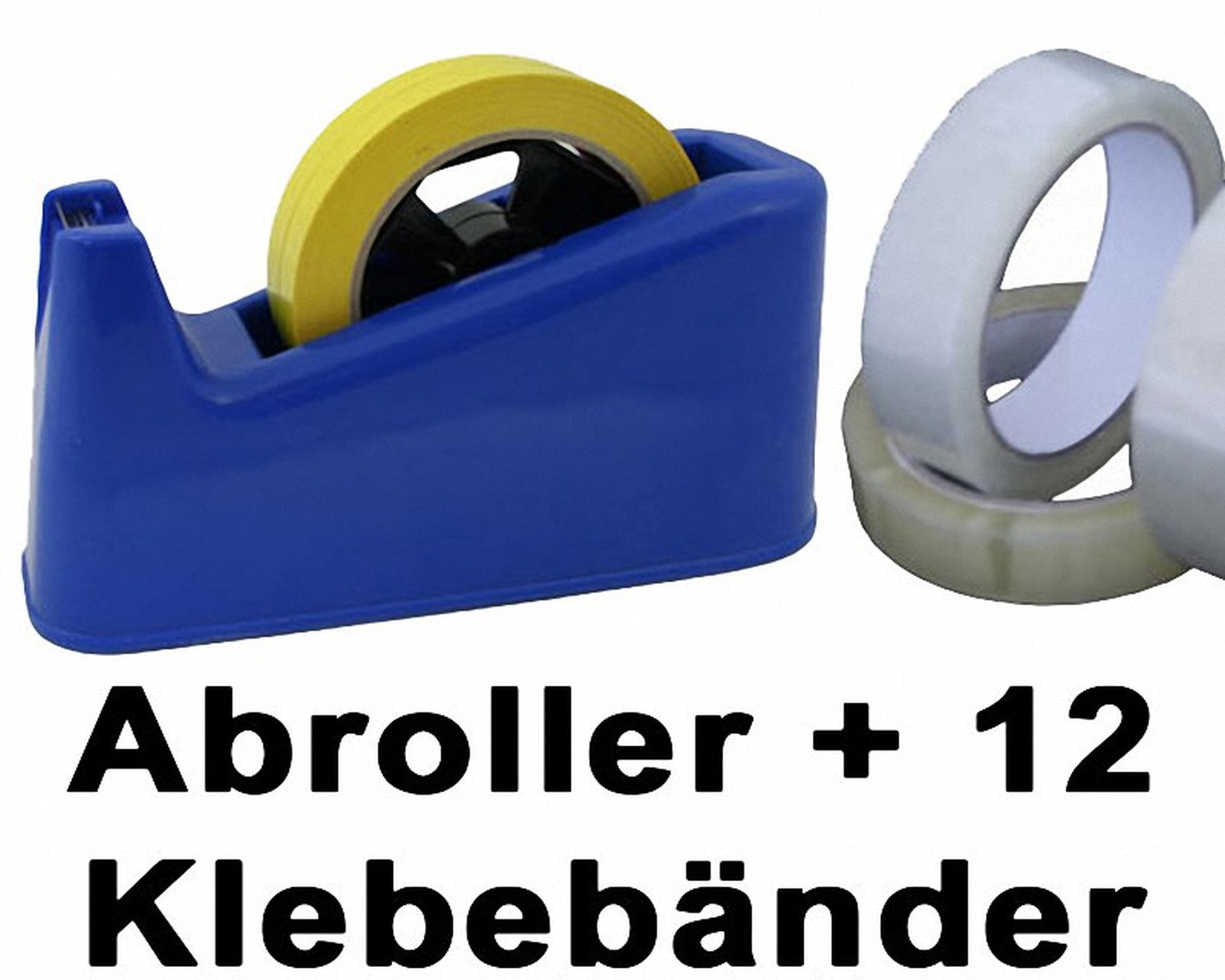 Tischabroller für 12 16 19 und 25mm Klebefilm mit 25+76mm Kern blau Adapter
