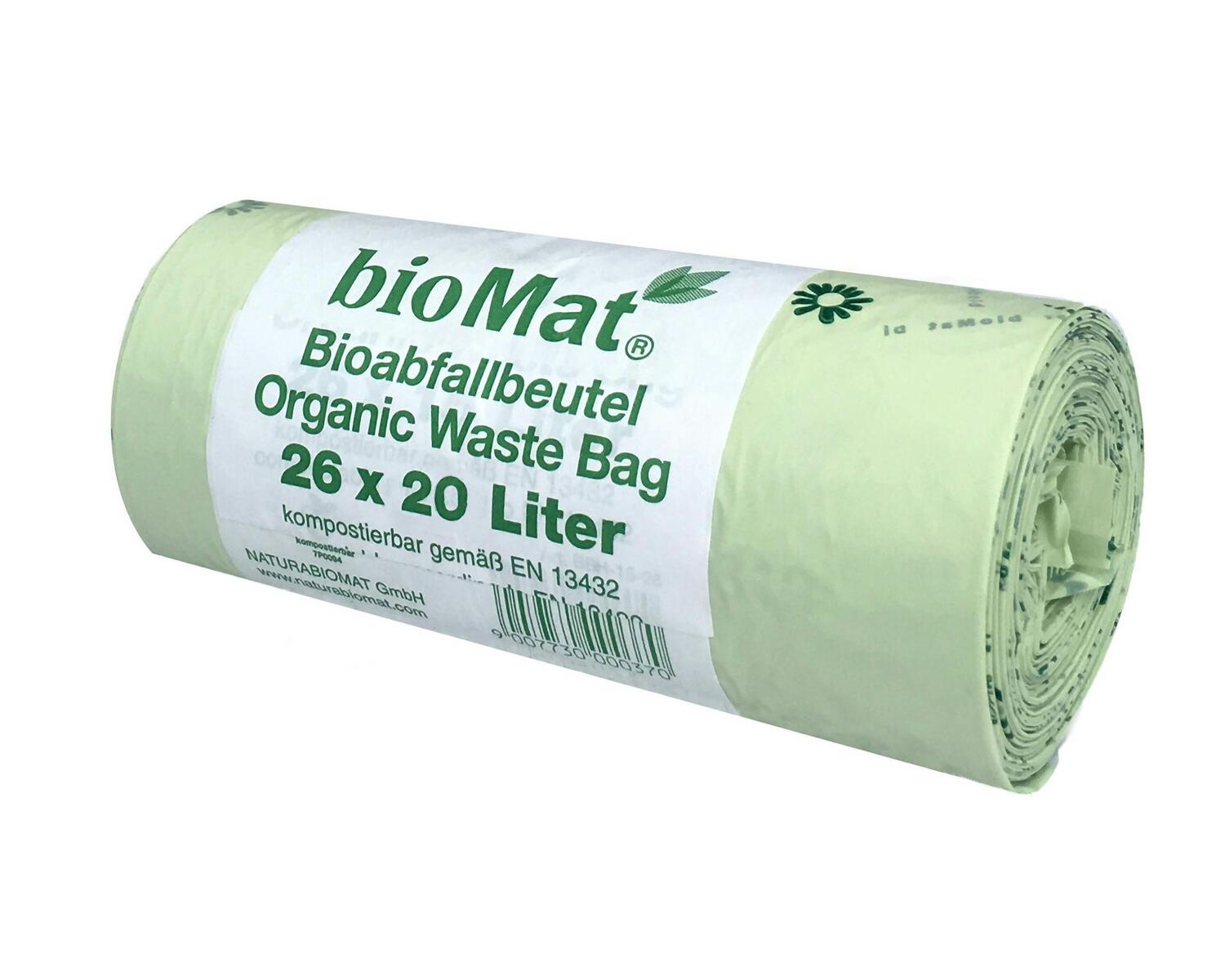 BIOMAT kompostierbare Bioabfallbeutel  20L mit Henkel 44x56cm, 26 Stk.