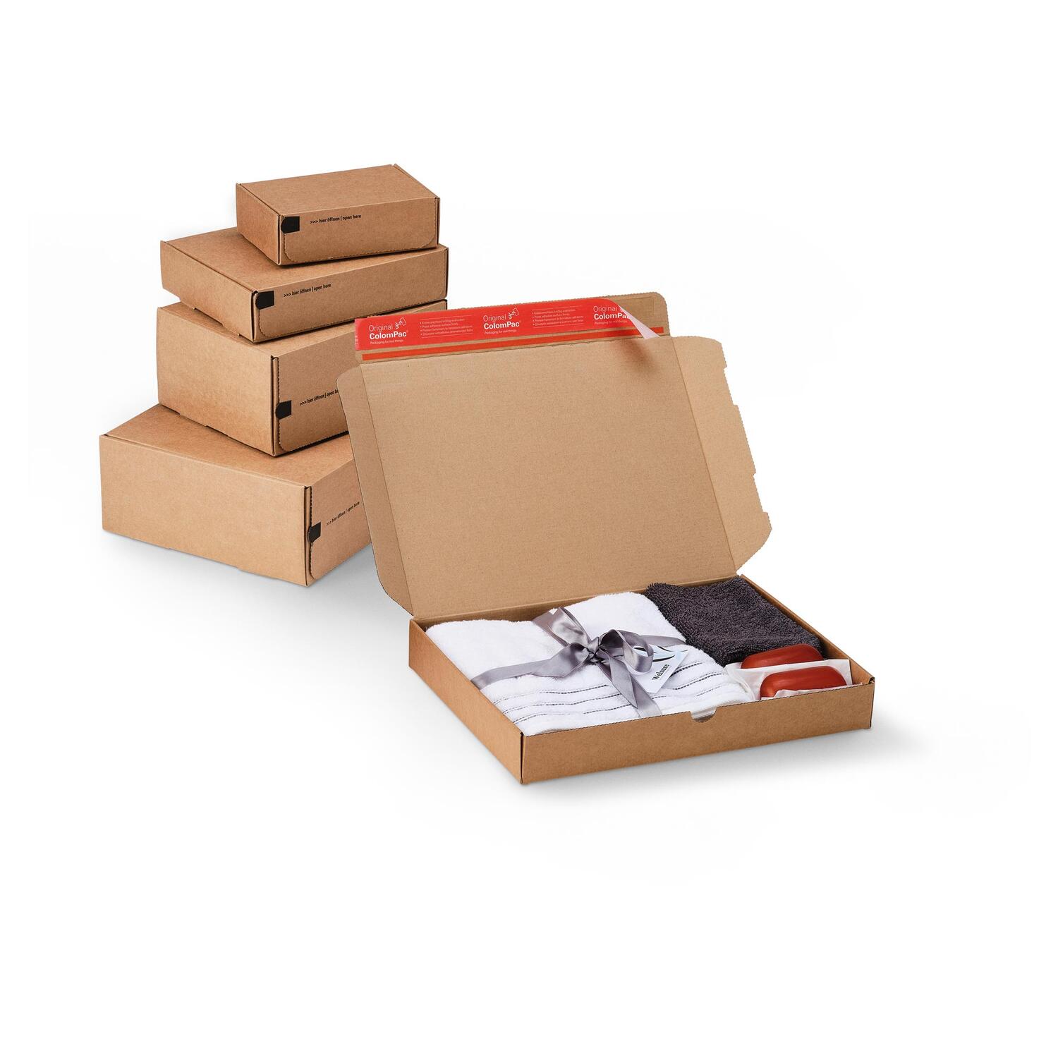 ColomPac E-Commerce Modulboxen 325 x 216 x 96mm mit Selbstklebeverschluss & Aufreifaden braun