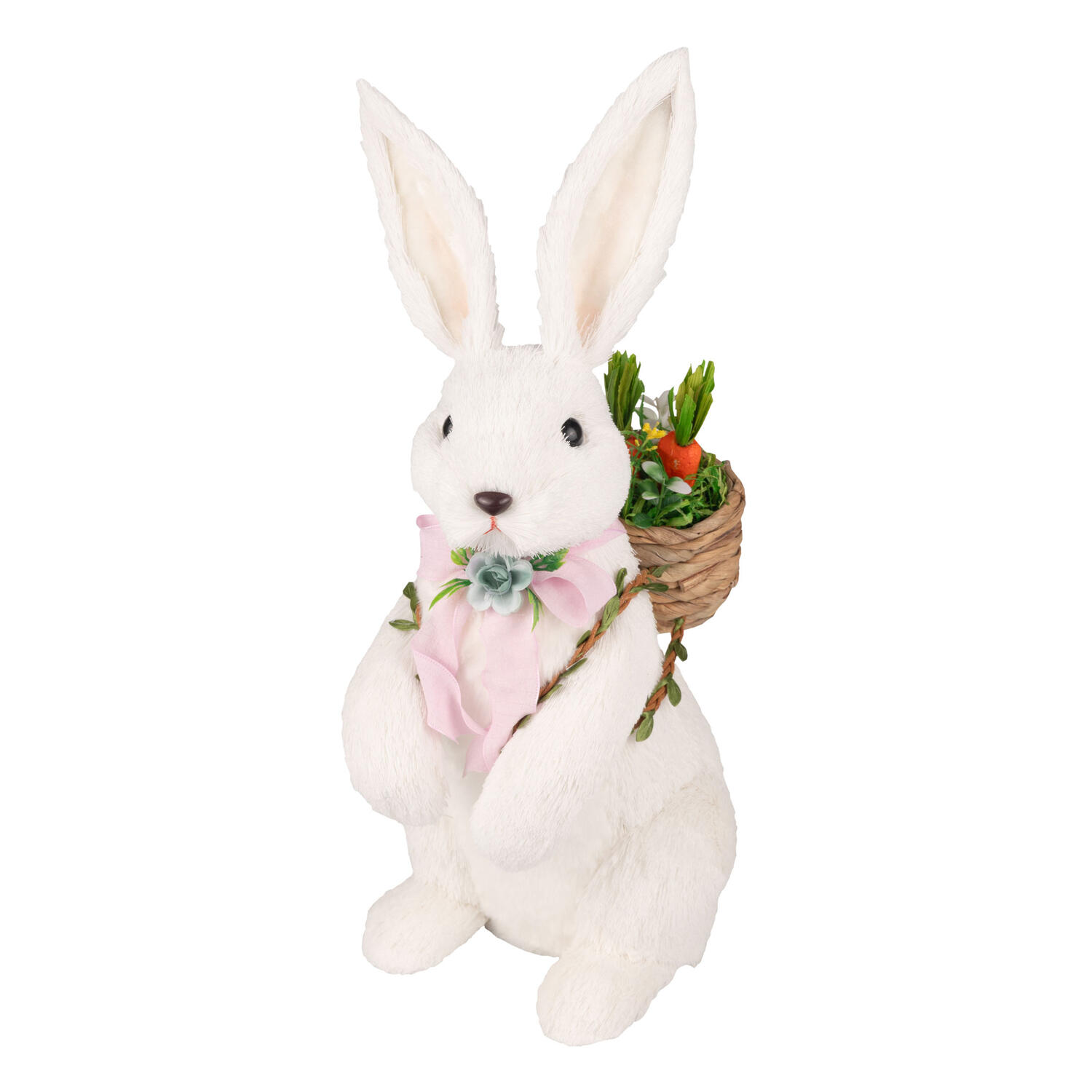 Hase mit Korb aus Fasern in Wolloptik Osterhase Osterdeko 43 cm