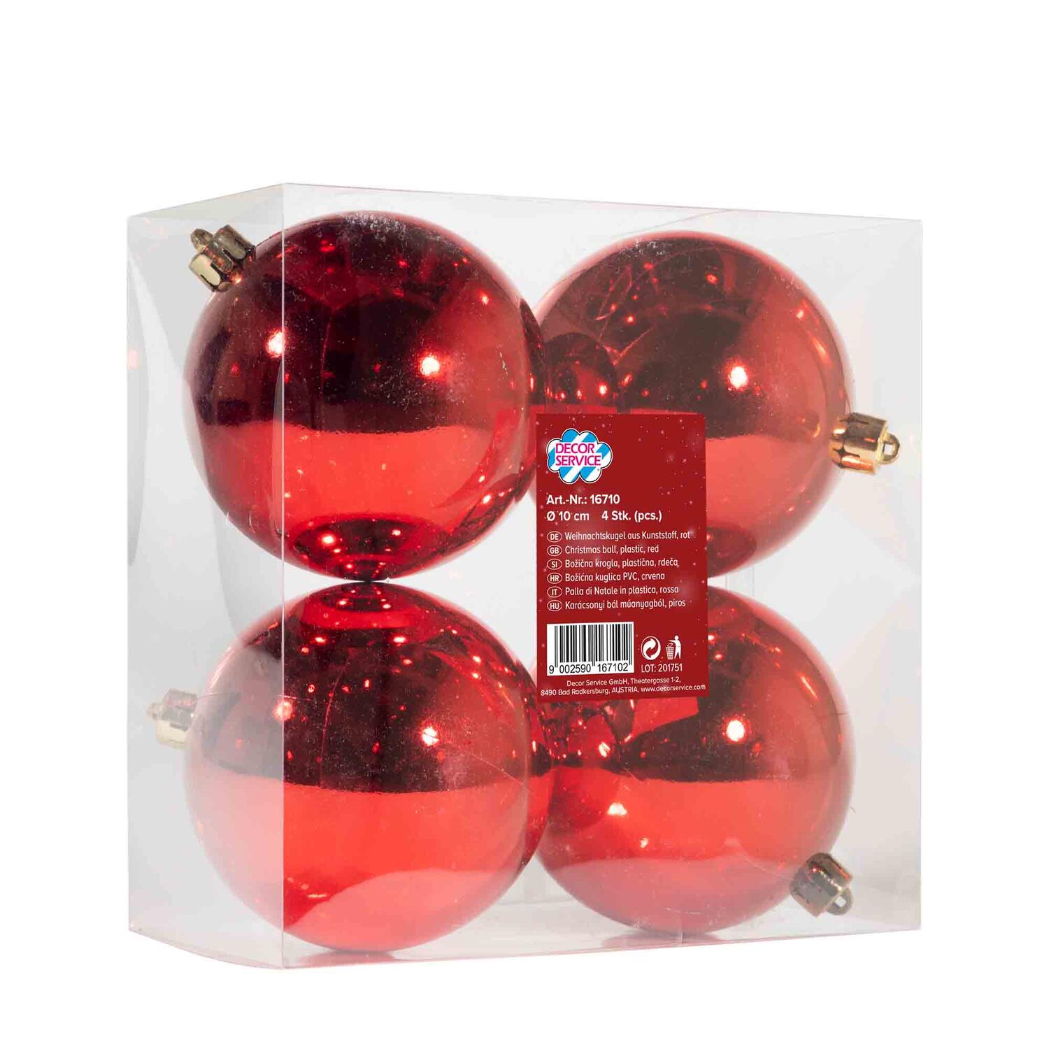 Weihnachtskugeln Christbaumkugeln aus Kunststoff rot Ø10cm, 4 Stk.