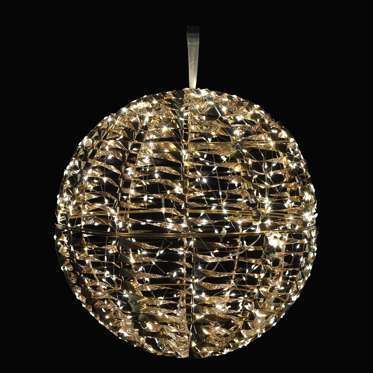 Kugel aus Metall/PET gold, mit LED, warmwei, 30cm