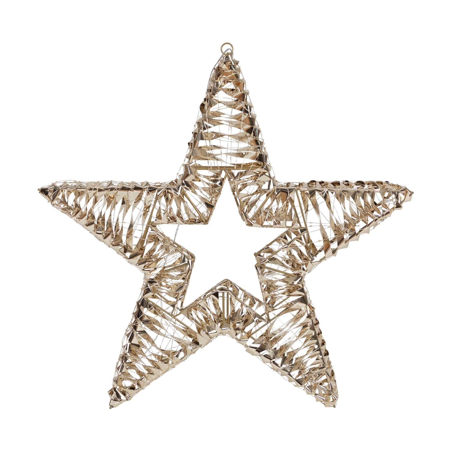 Stern, aus Metall/PET gold, mit LED, warmwei, 38cm