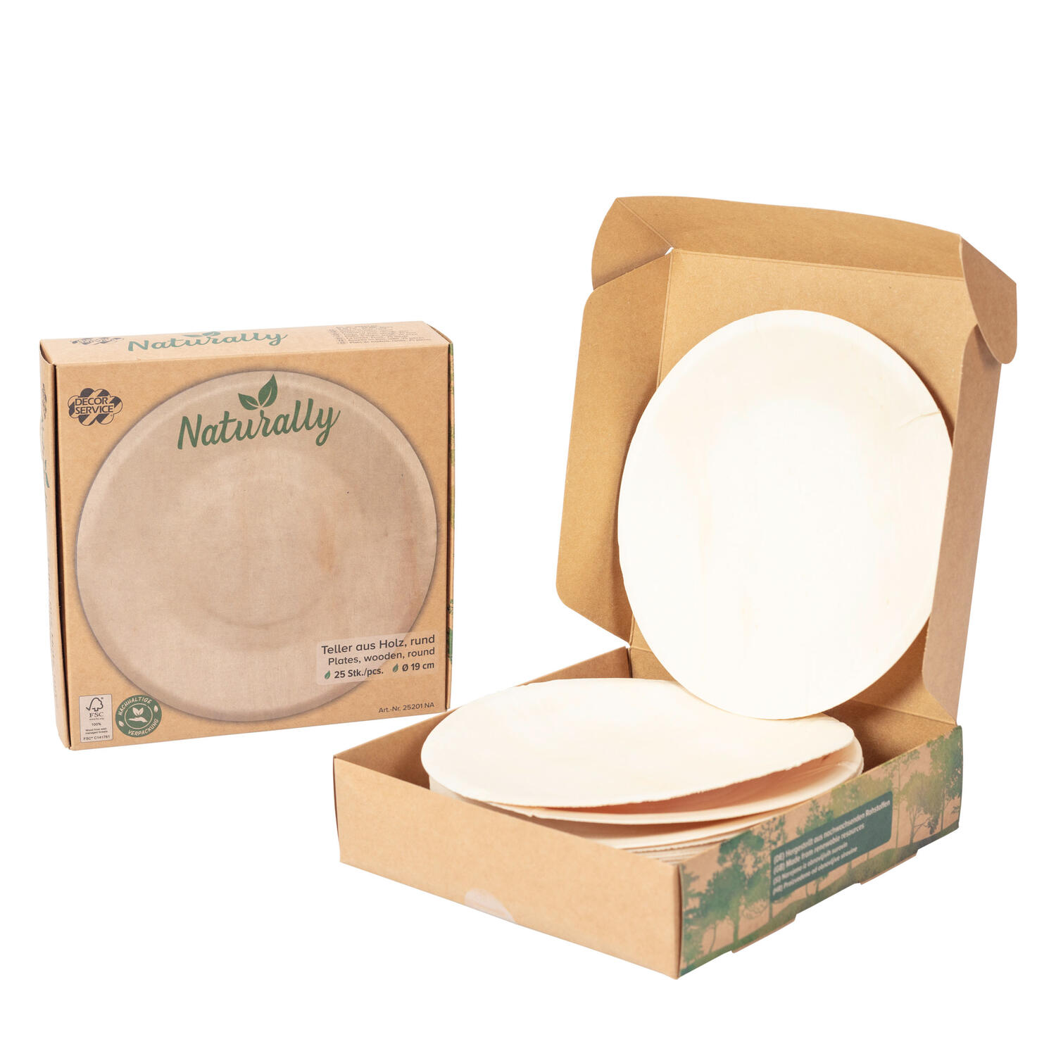 Holzteller Einwegteller aus Pappelholz rund Ø19cm FSC® nachhaltig, 25 Stk.