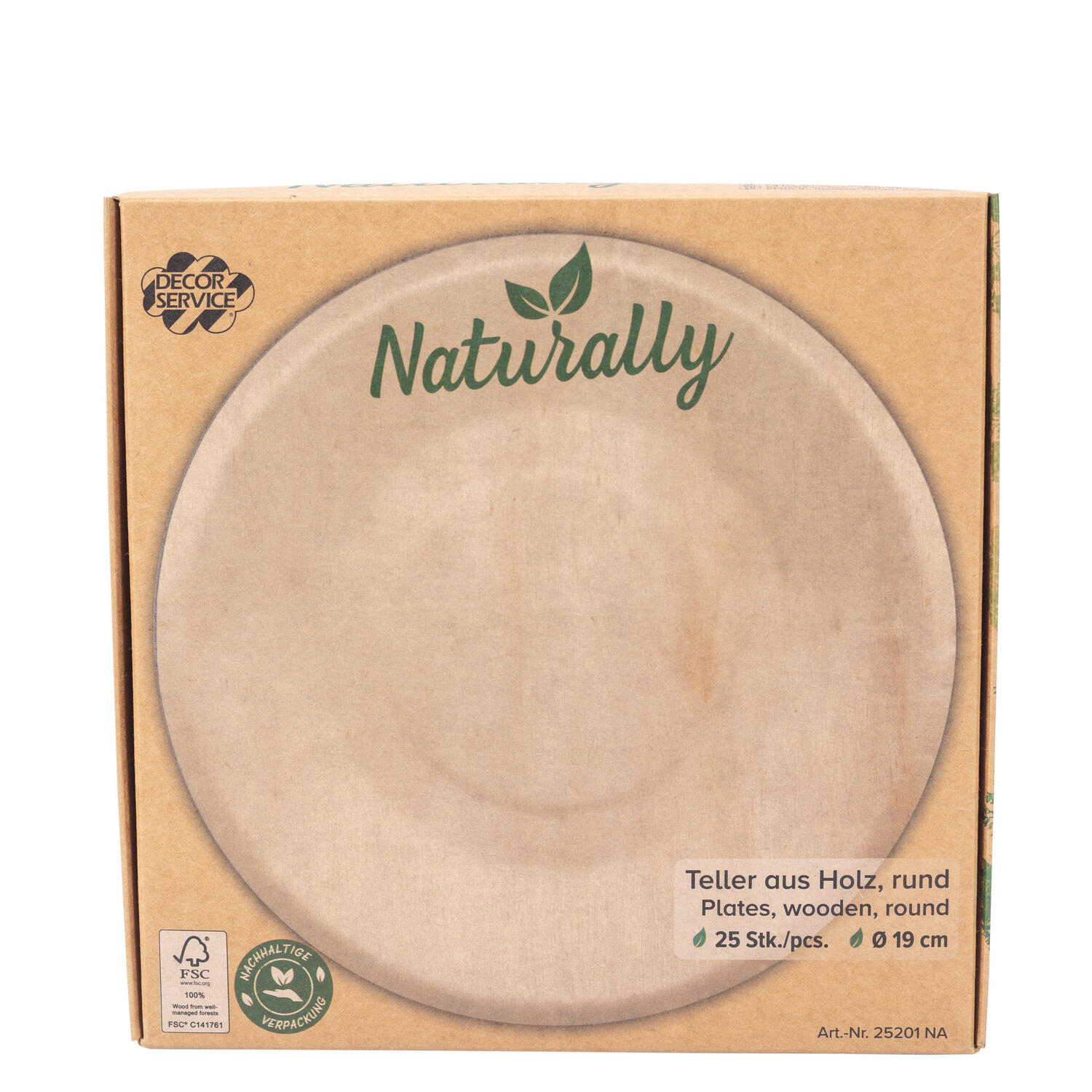 Holzteller Einwegteller aus Pappelholz rund Ø19cm FSC® nachhaltig, 25 Stk.