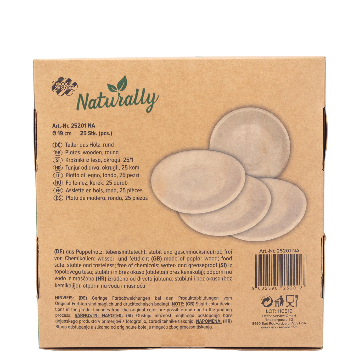 Holzteller Einwegteller aus Pappelholz rund Ø19cm FSC® nachhaltig, 25 Stk.