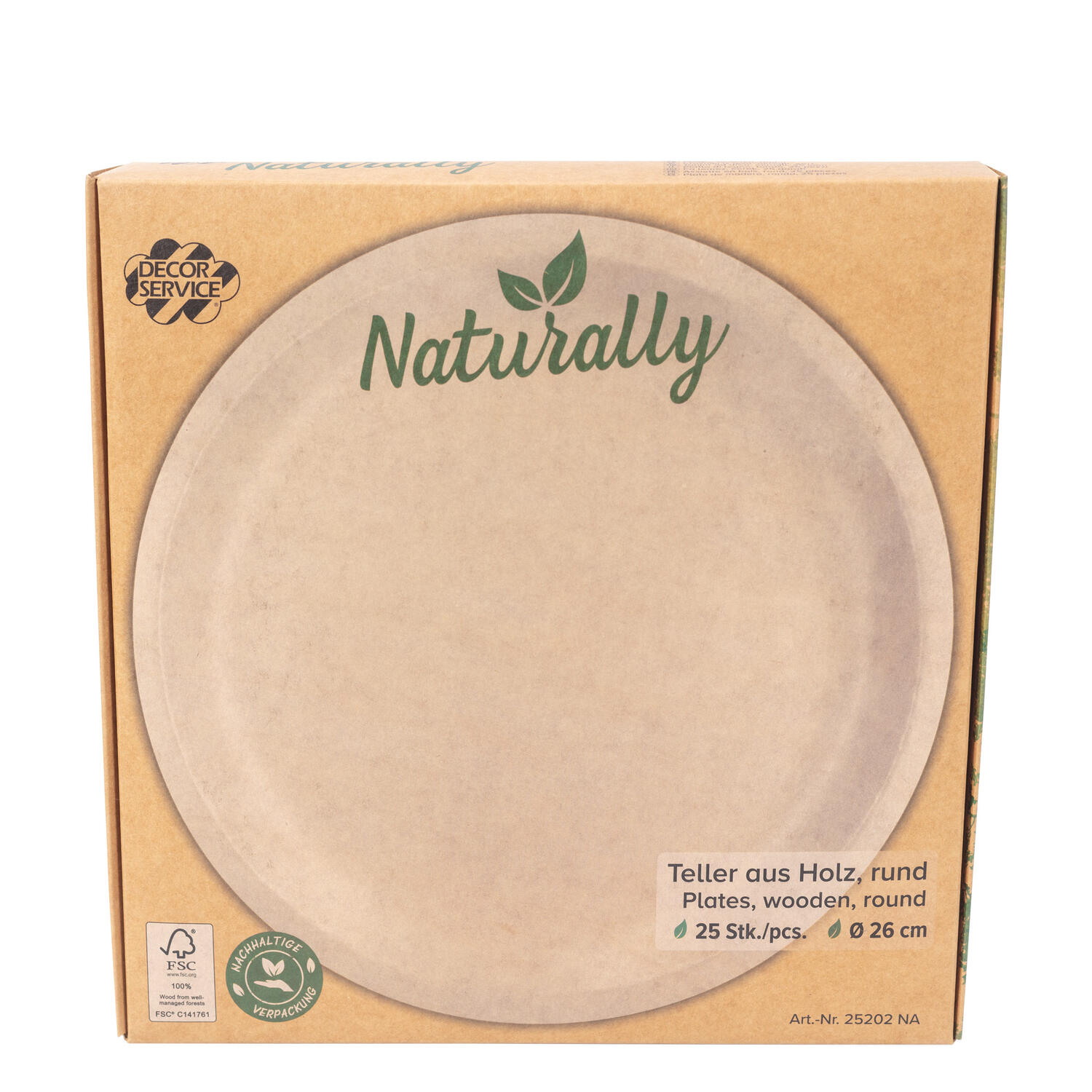 Holzteller Einwegteller aus Pappelholz rund Ø26cm FSC® nachhaltig, 25 Stk.