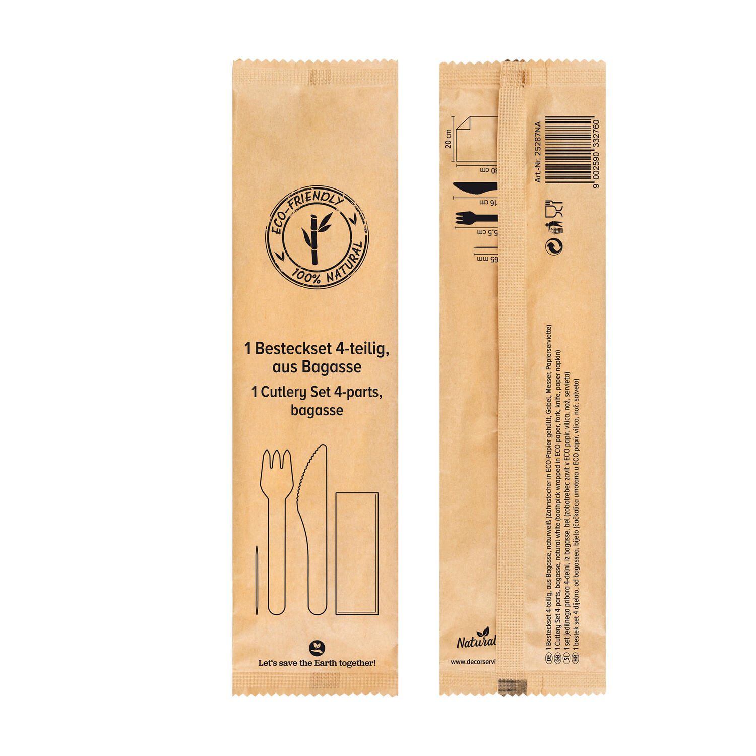 Bestecksets 4-teilig, aus Bagasse, naturweiß, 22cm, 25 Sets