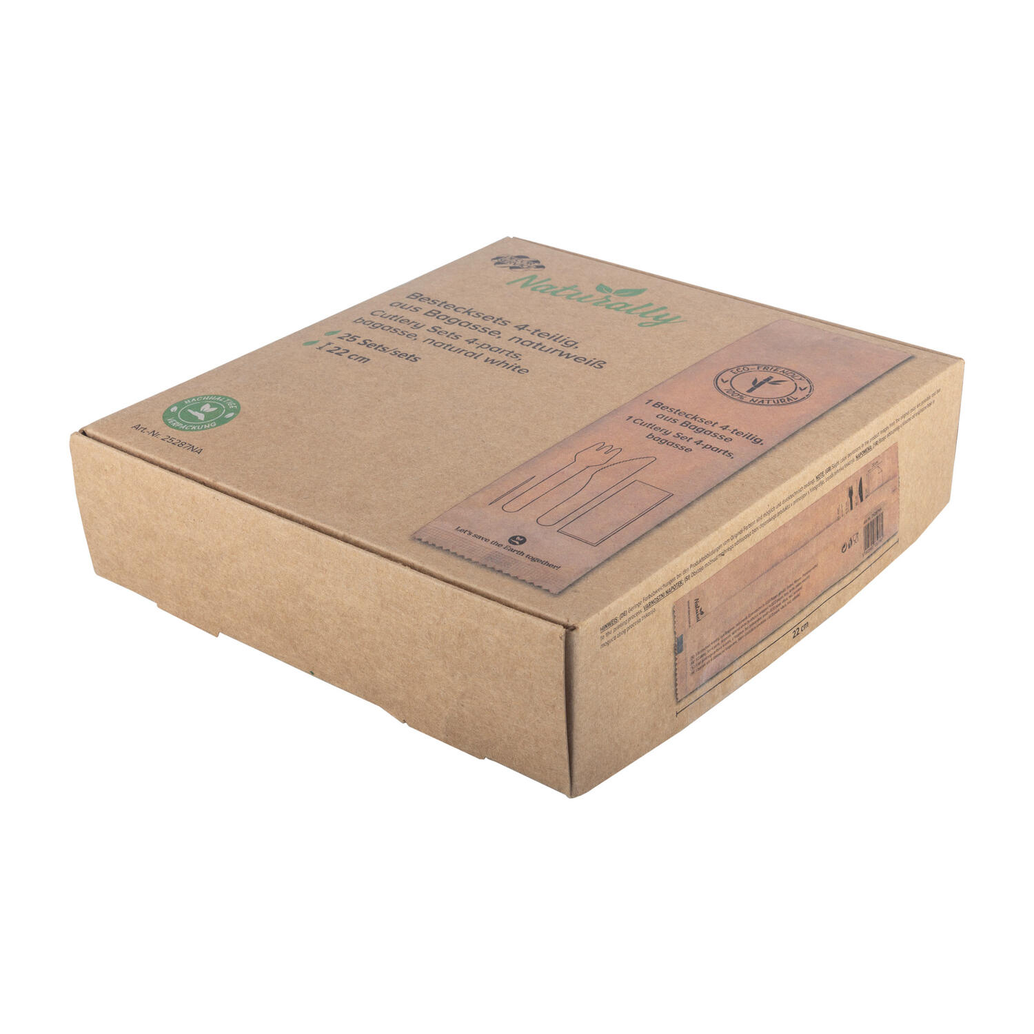 Bestecksets 4-teilig, aus Bagasse, naturweiß, 22cm, 25 Sets