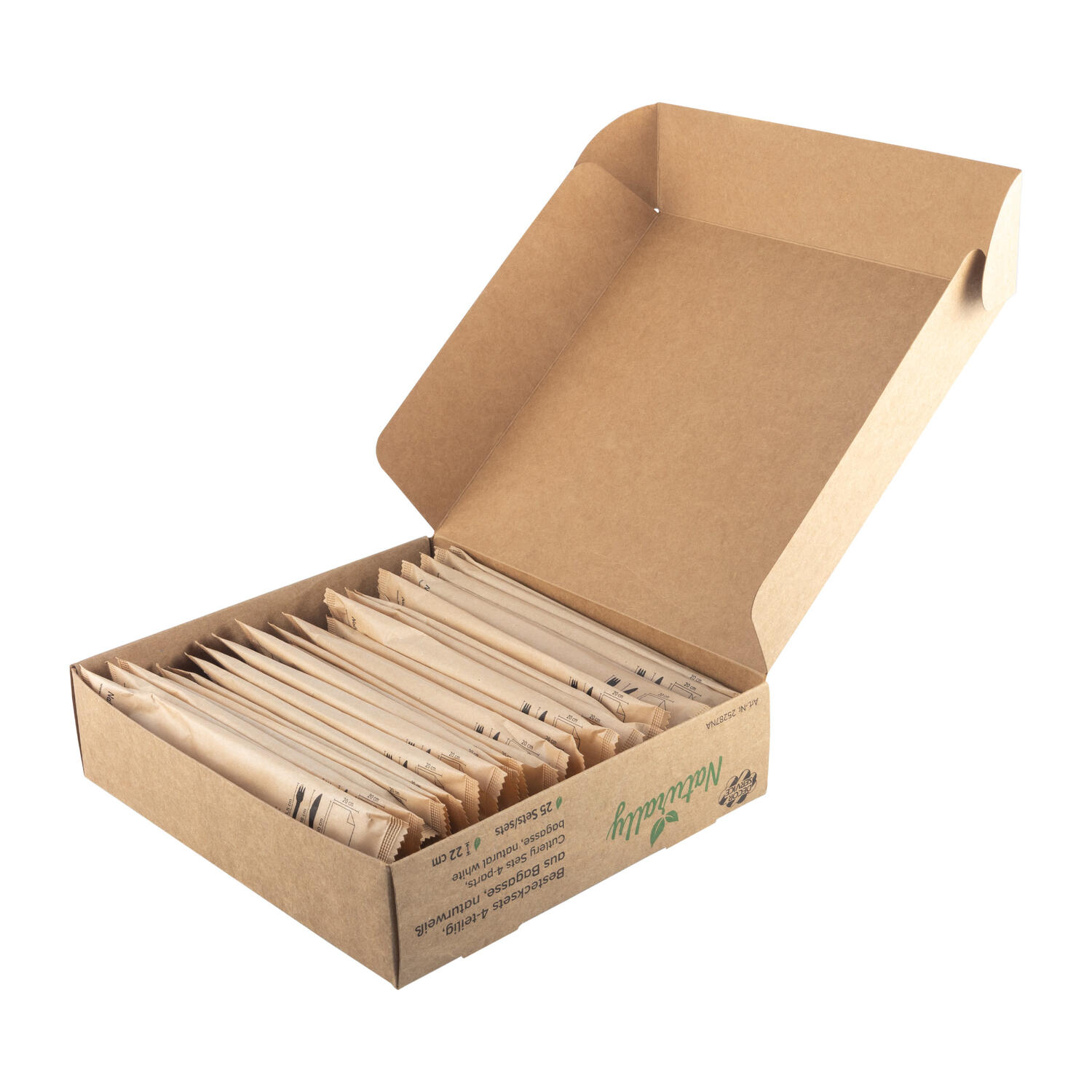Bestecksets 4-teilig, aus Bagasse, naturweiß, 22cm, 25 Sets