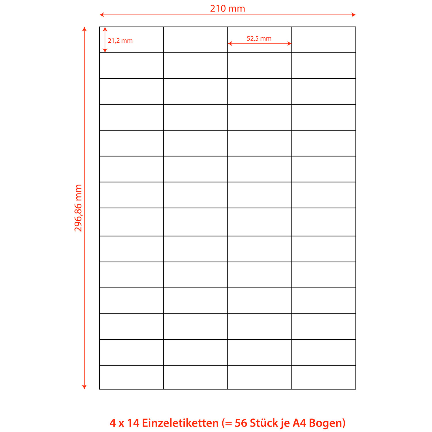 Etiketten Labels selbstklebend wei 52.5 x 21.2mm auf DIN A4, 5600 Stk.