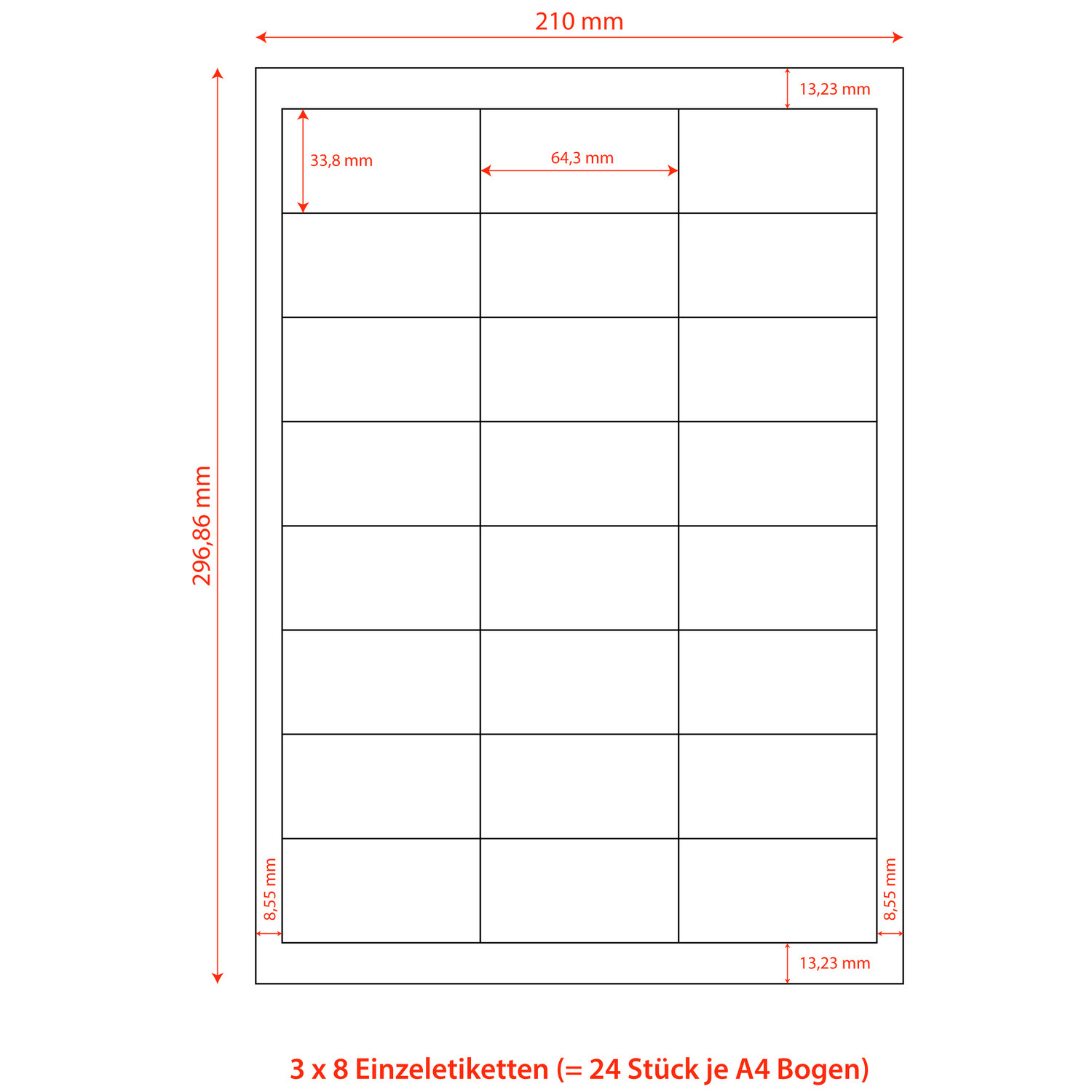 Etiketten Labels selbstklebend wei 64.6 x 33.8mm auf DIN A4, 2400 Stk.