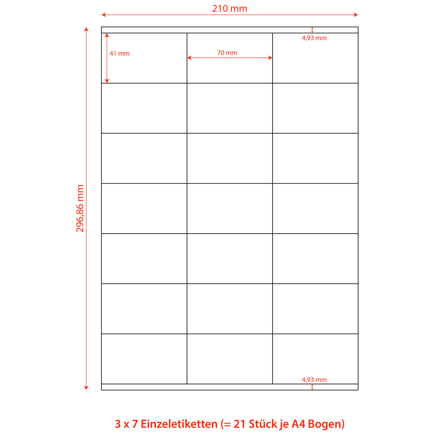 Etiketten Labels selbstklebend weiß 70 x 41mm auf DIN A4, 2100 Stk.