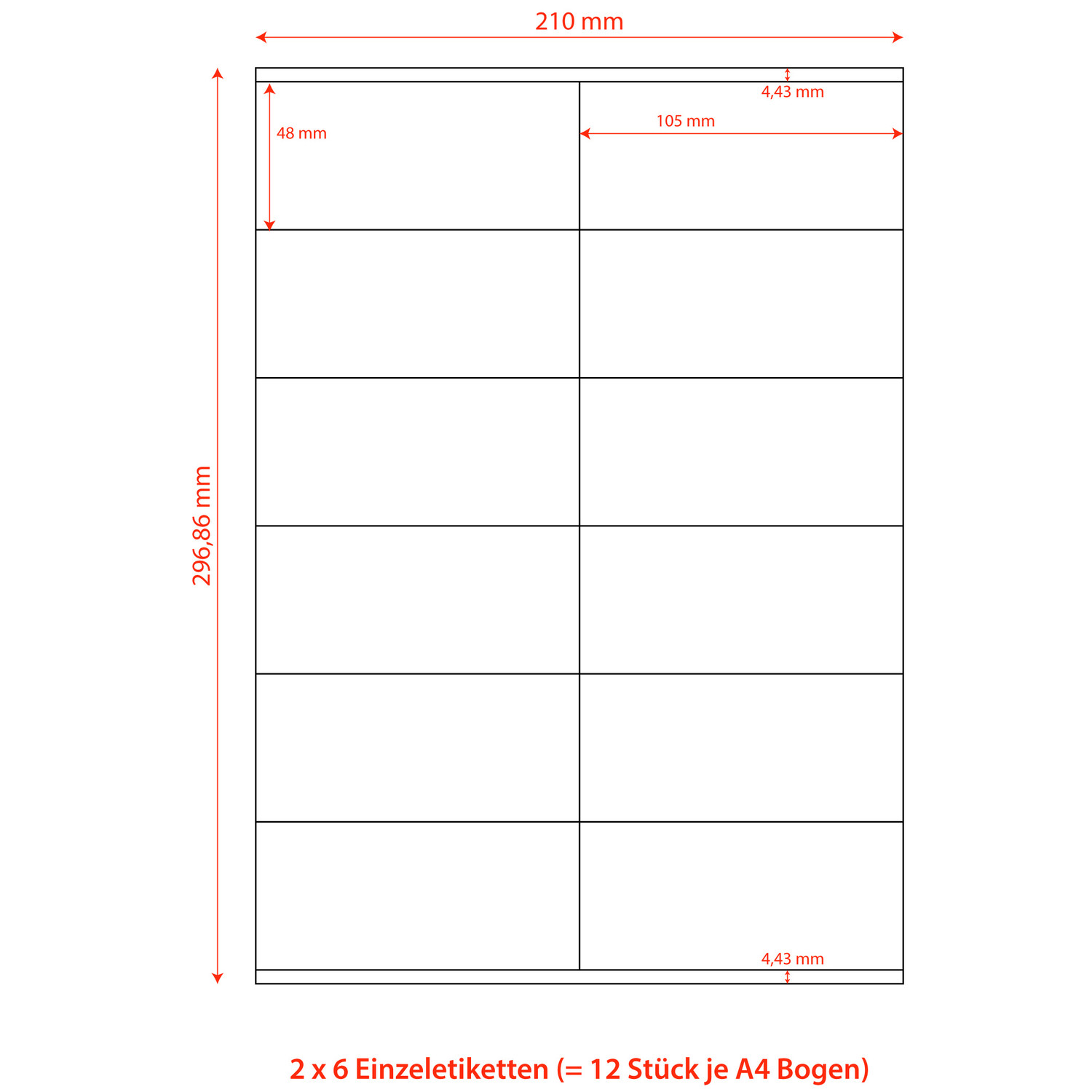 Etiketten Labels selbstklebend wei 105 x 48mm auf DIN A4, 1200 Stk.