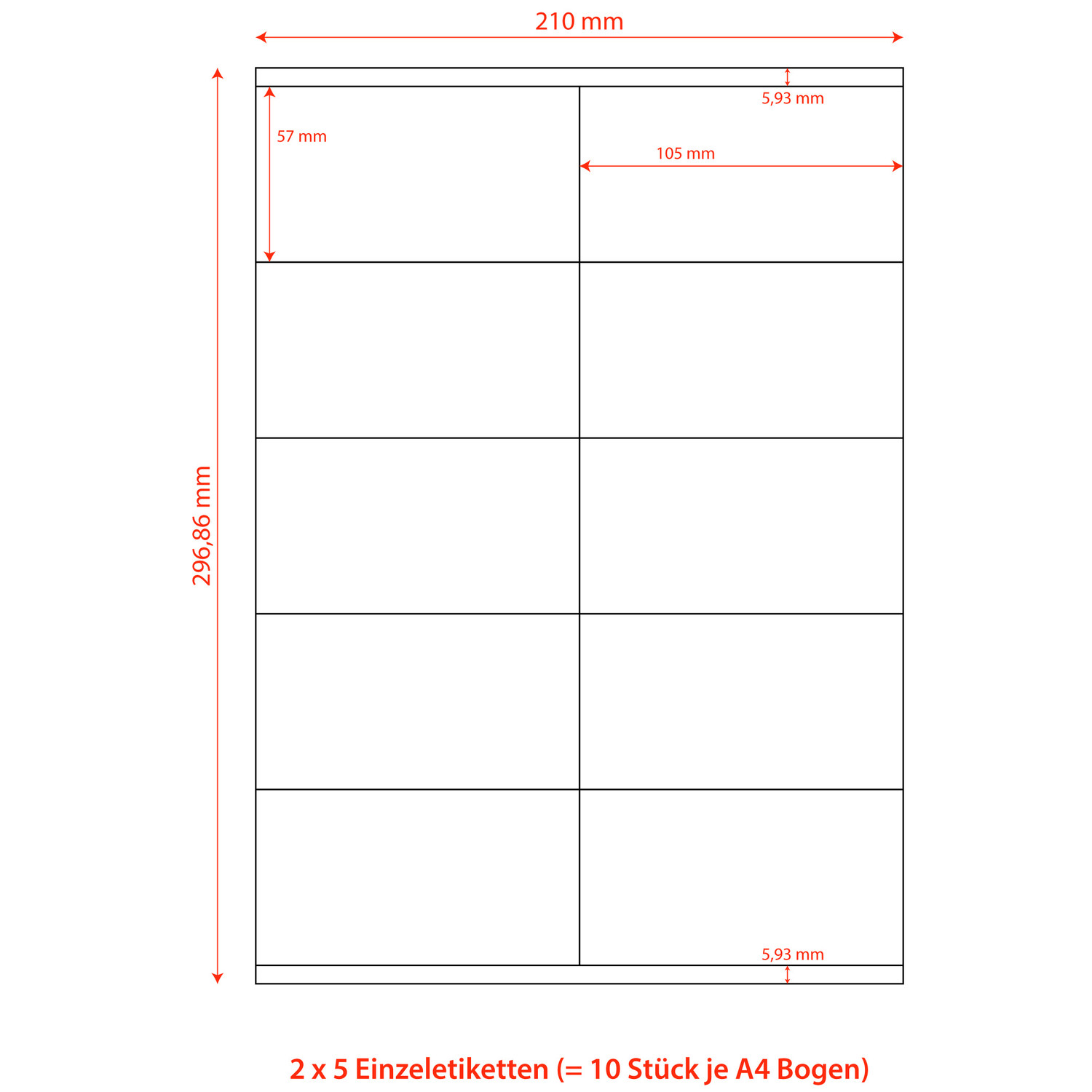 Etiketten Labels selbstklebend weiß 105 x 57mm auf DIN A4, 1000 Stk.