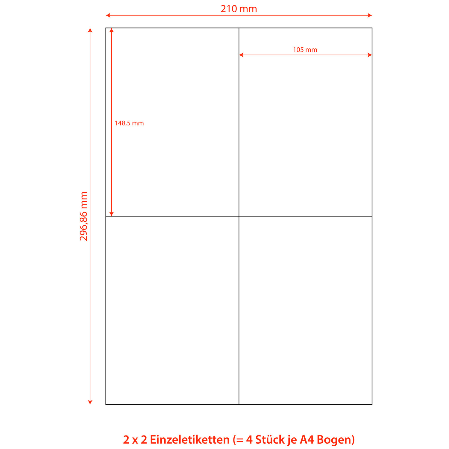 Etiketten Labels selbstklebend wei 105 x 148.5mm auf DIN A4, 400 Stk.