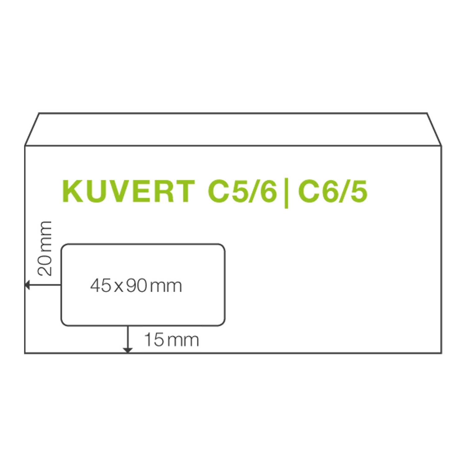 ÖKI Fensterkuvert C5/6 110x220mm weiß, 80 gr. selbstklebend, 100 Stk.