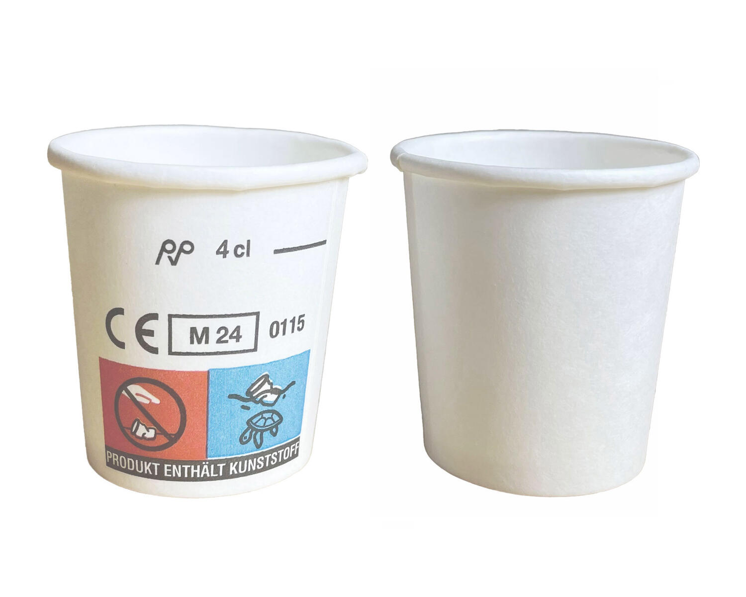 Schnapsbecher Shotbecher Stamperl Pappbecher weiß mit Eichstrich 4cl 40ml, 40 Stk.