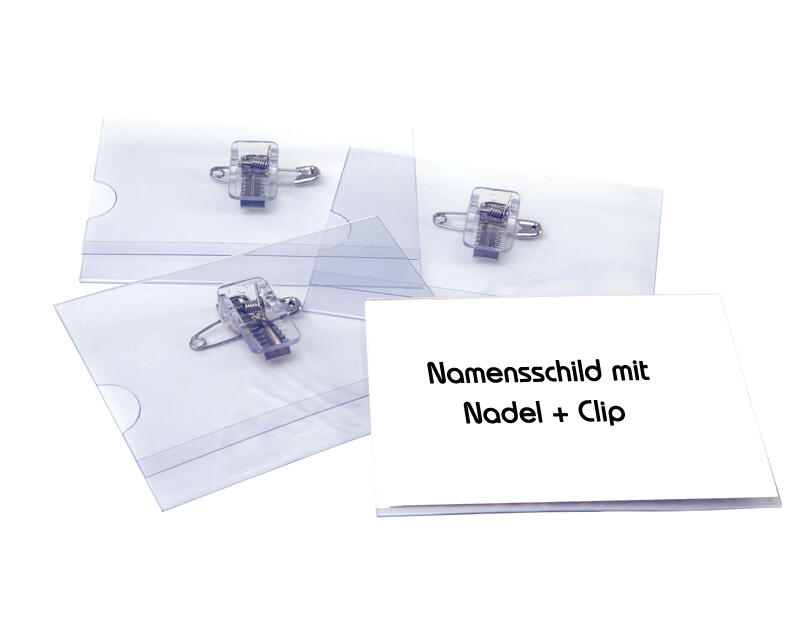 Pavo Ausweishalter, Namensschildhalter mit Kombi-Clip + Nadel, 55x86mm, 50 Stk.