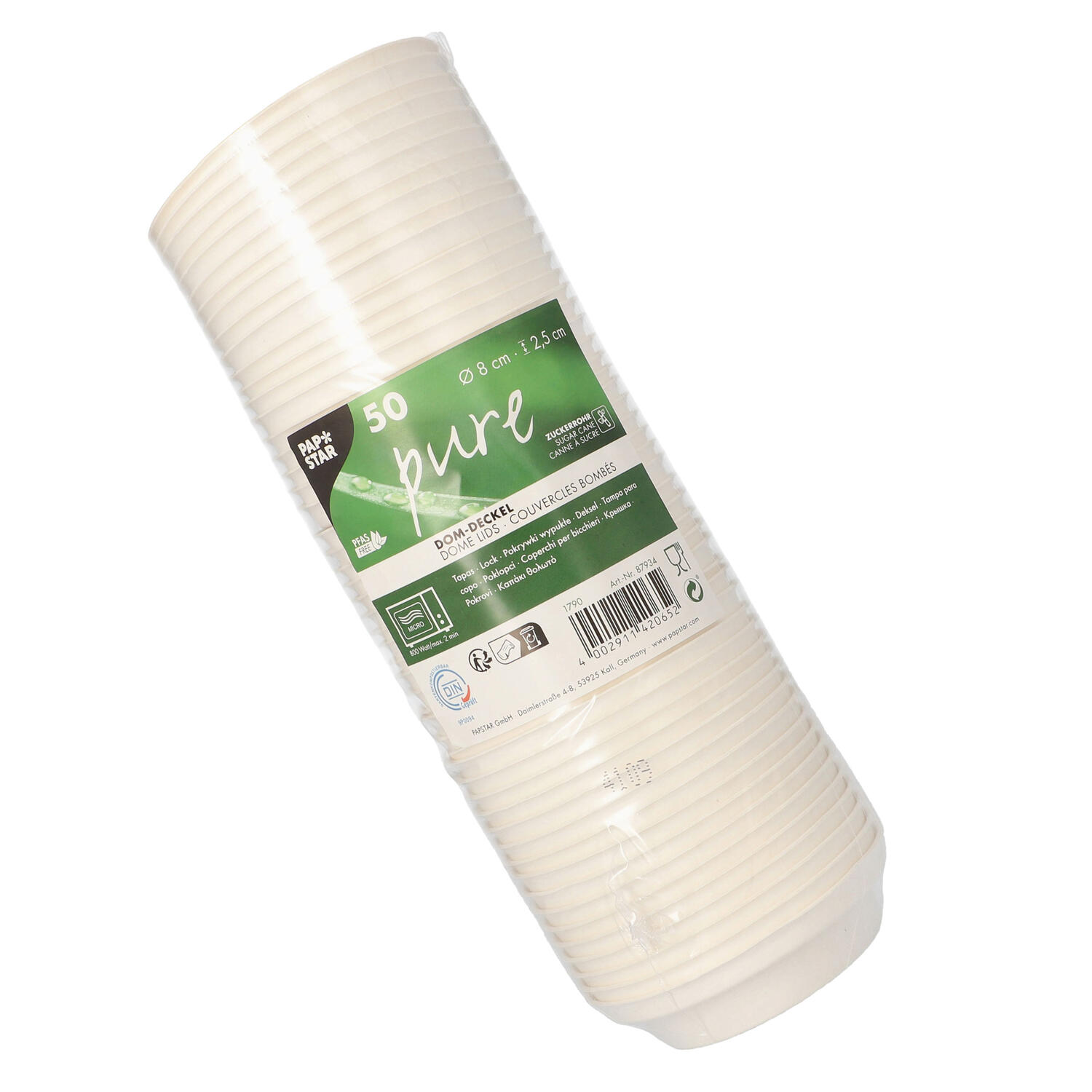 Domdeckel f�r Hei�getr�nke aus Zuckerrohr pure � 80mm, 50 Stk.