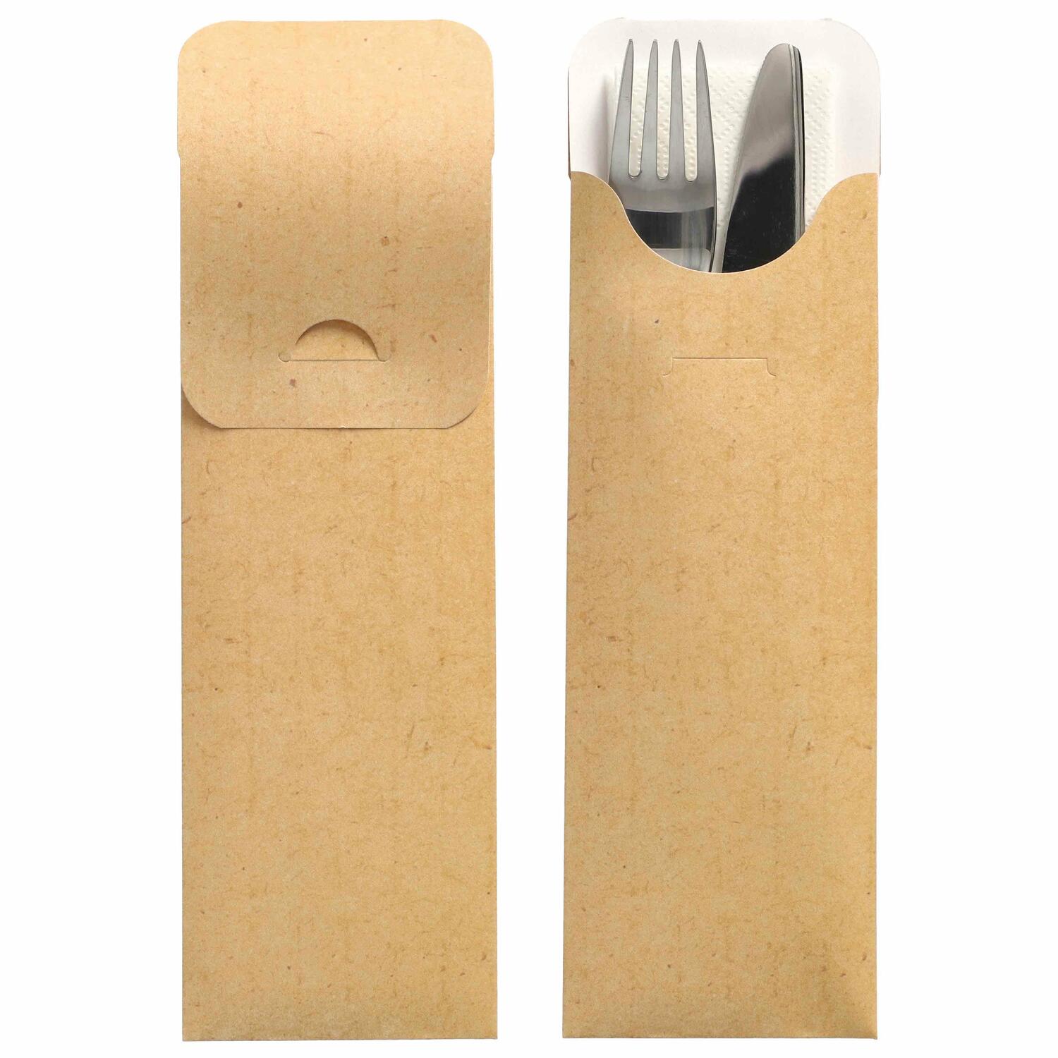Bestecktaschen mit Abdecklasche 235 x 73 mm natur inkl. Serviette FSC®, 500 Stk.