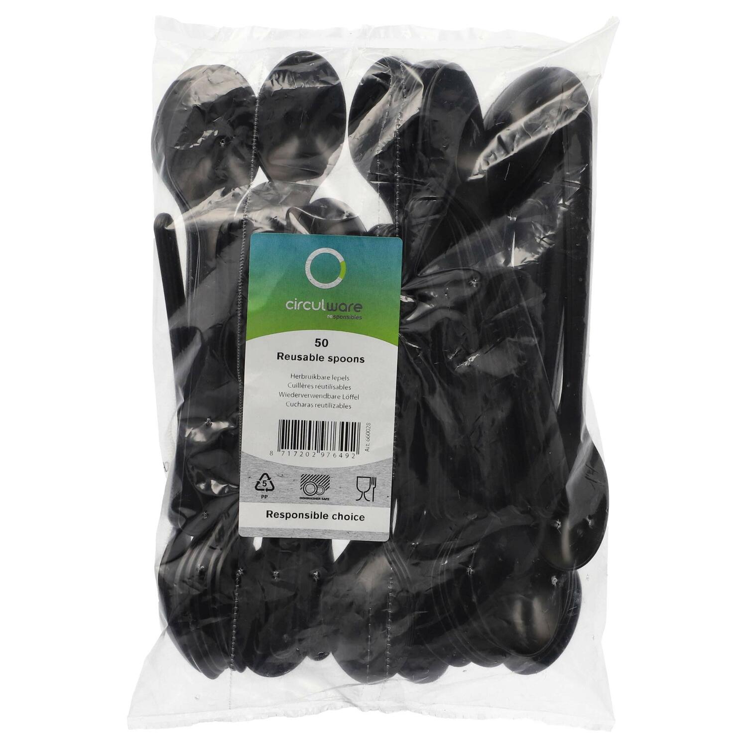 BIO-Suppenlöffel Esslöffel Mehrweg 185mm BIO-PP extra stabil schwarz , 50 Stk.
