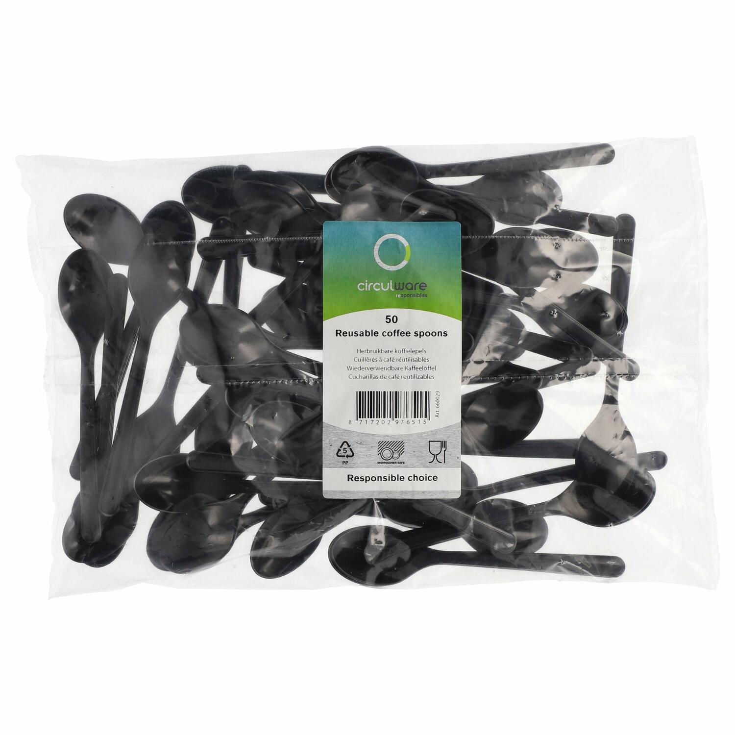 BIO-Kaffeelöffel Mehrweg 130mm aus BIO-PP extra stabil schwarz, 50 Stk.