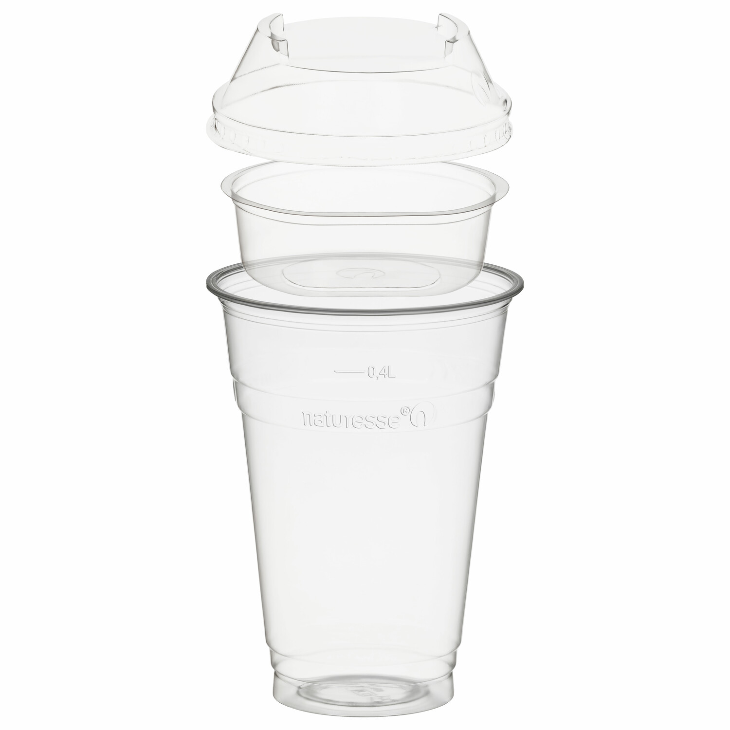 BIO Trinkbecher 400ml + Domdeckel stapelbar + Einsatzbecher  96mm (PLA) 50 Stk.