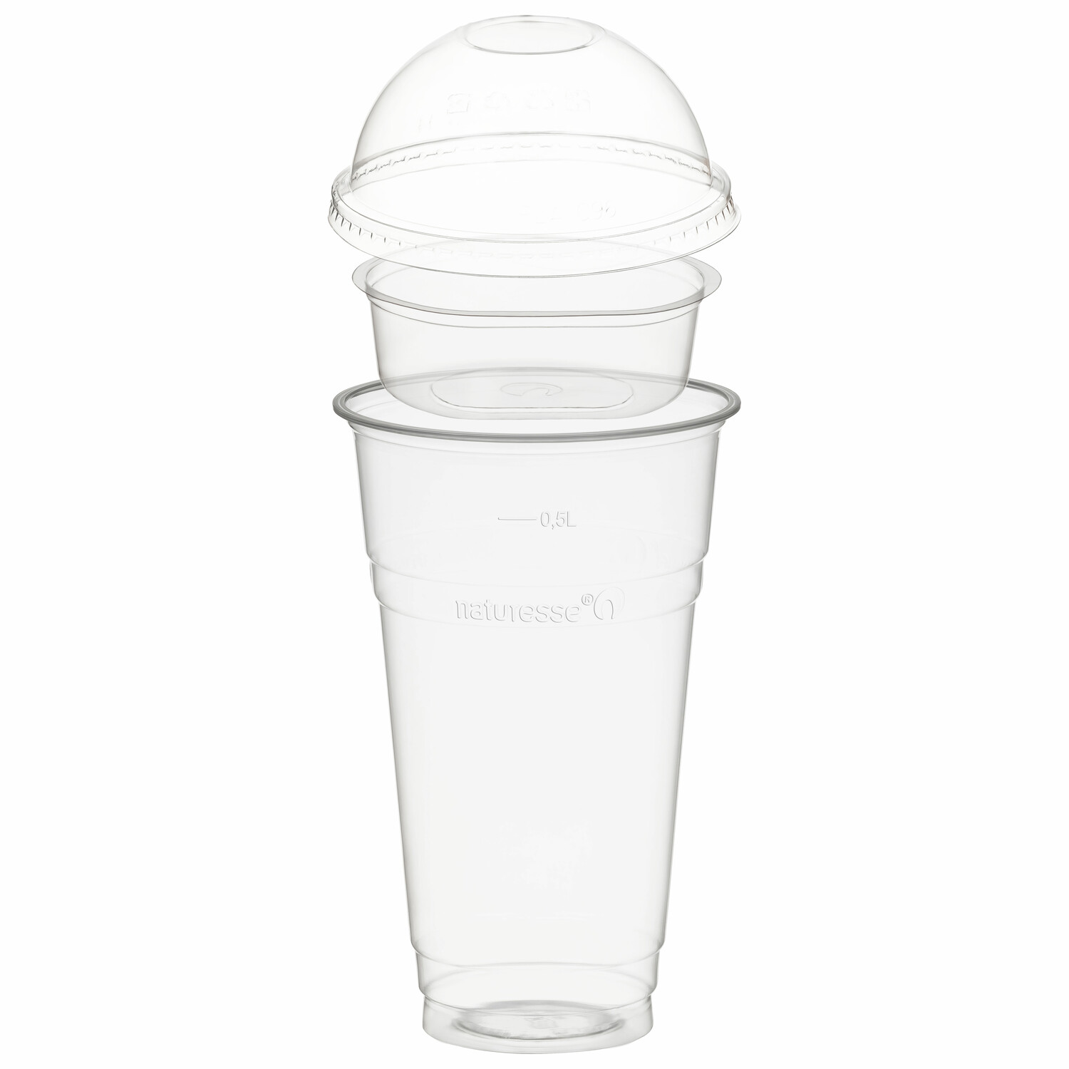 BIO Trinkbecher 500ml + Domdeckel ohne Loch + Einsatzbecher Ø 96mm (PLA) 50 Stk.