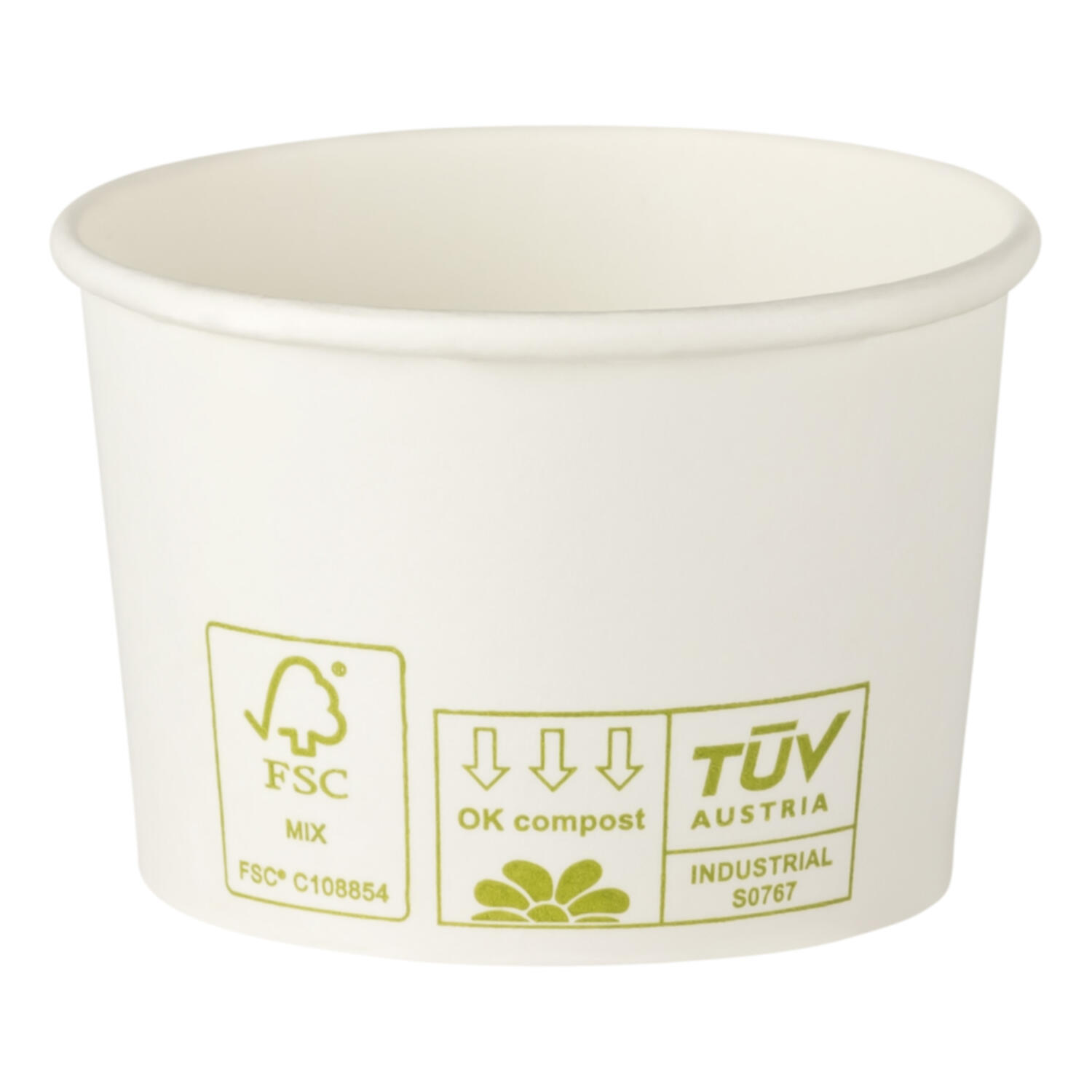 Bio Eisbecher Pappbecher 100% ohne Kunststoff 100ml Ø70 Höhe 45mm weiß, 50 Stk.