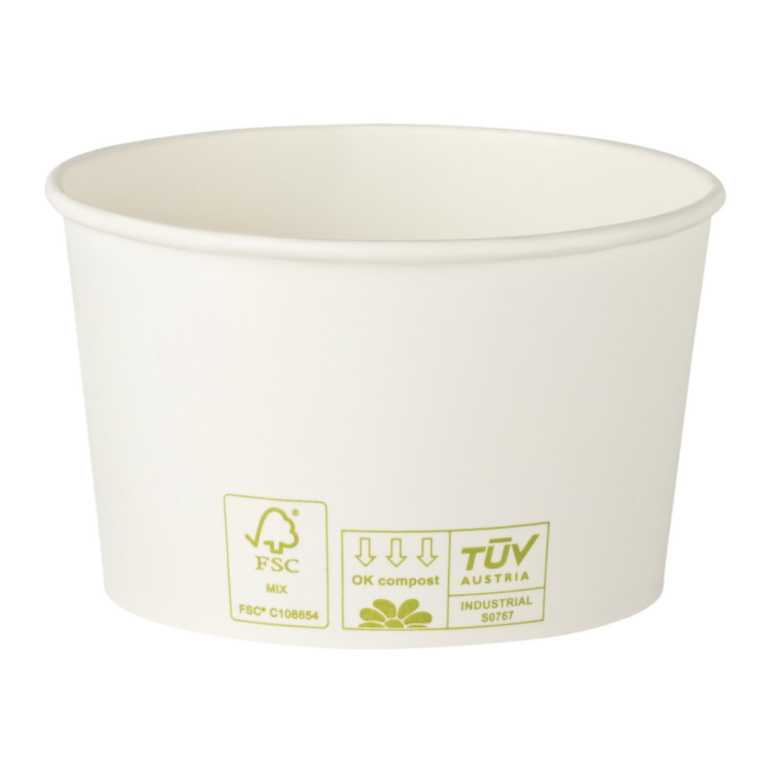 Bio Eisbecher Pappbecher 100% ohne Kunststoff 340ml Ø101 Höhe 63mm weiß, 50 Stk.