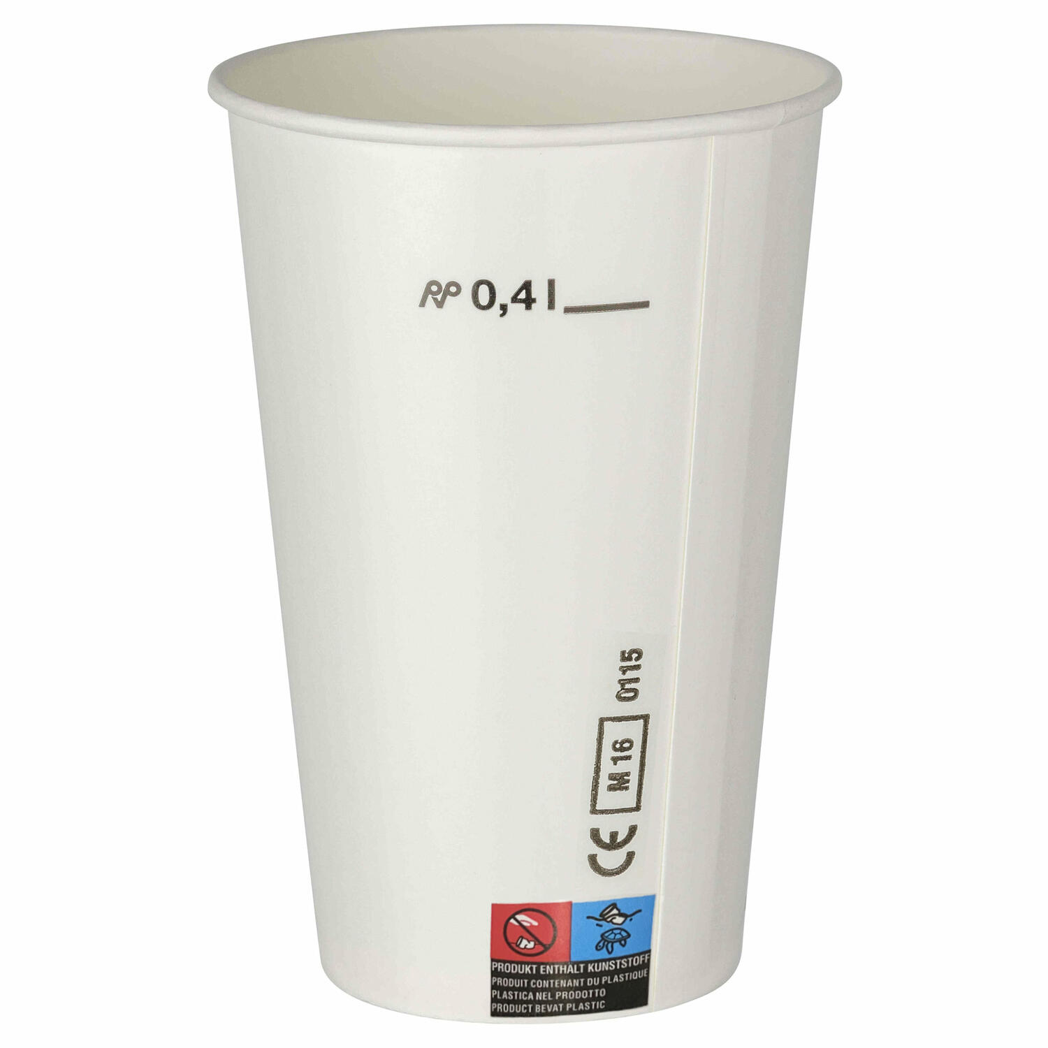 Kaltgetränkebecher Pappbecher weiß mit CE Eichstrich 400 ml  50 Stk.