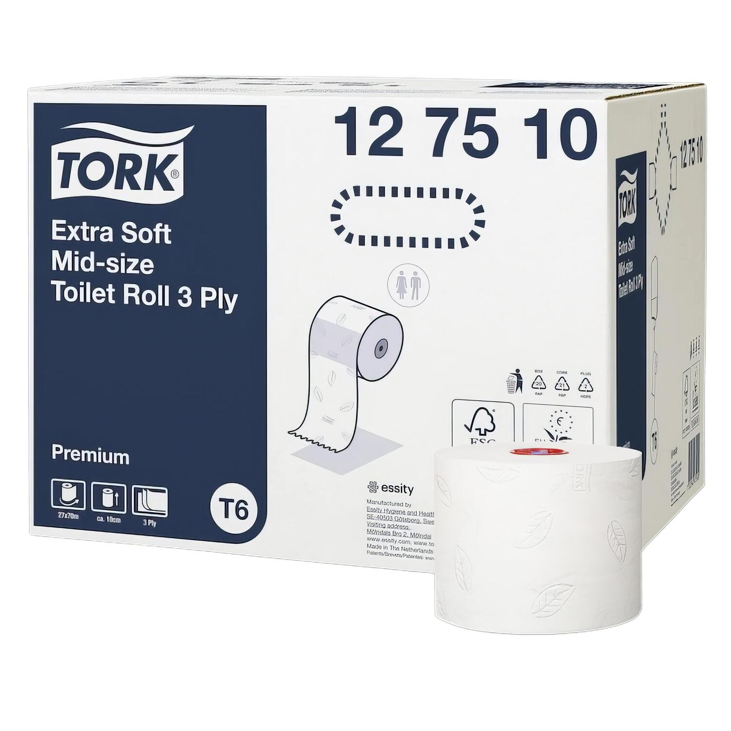 Tork Midi Toilettenpapier Premium T6 wei� 3-lagig, 27 Rollen je 70m