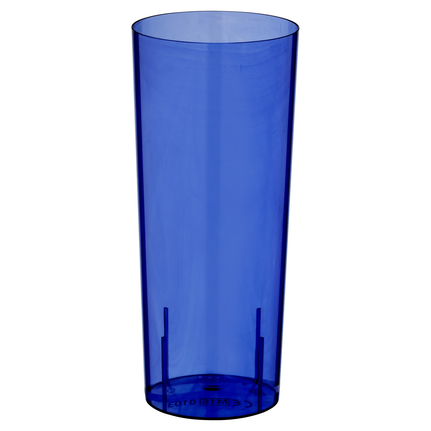 Longdrinkglas 0,3l | 300ml PS mit Eichstrichen blau, 10 Stk.