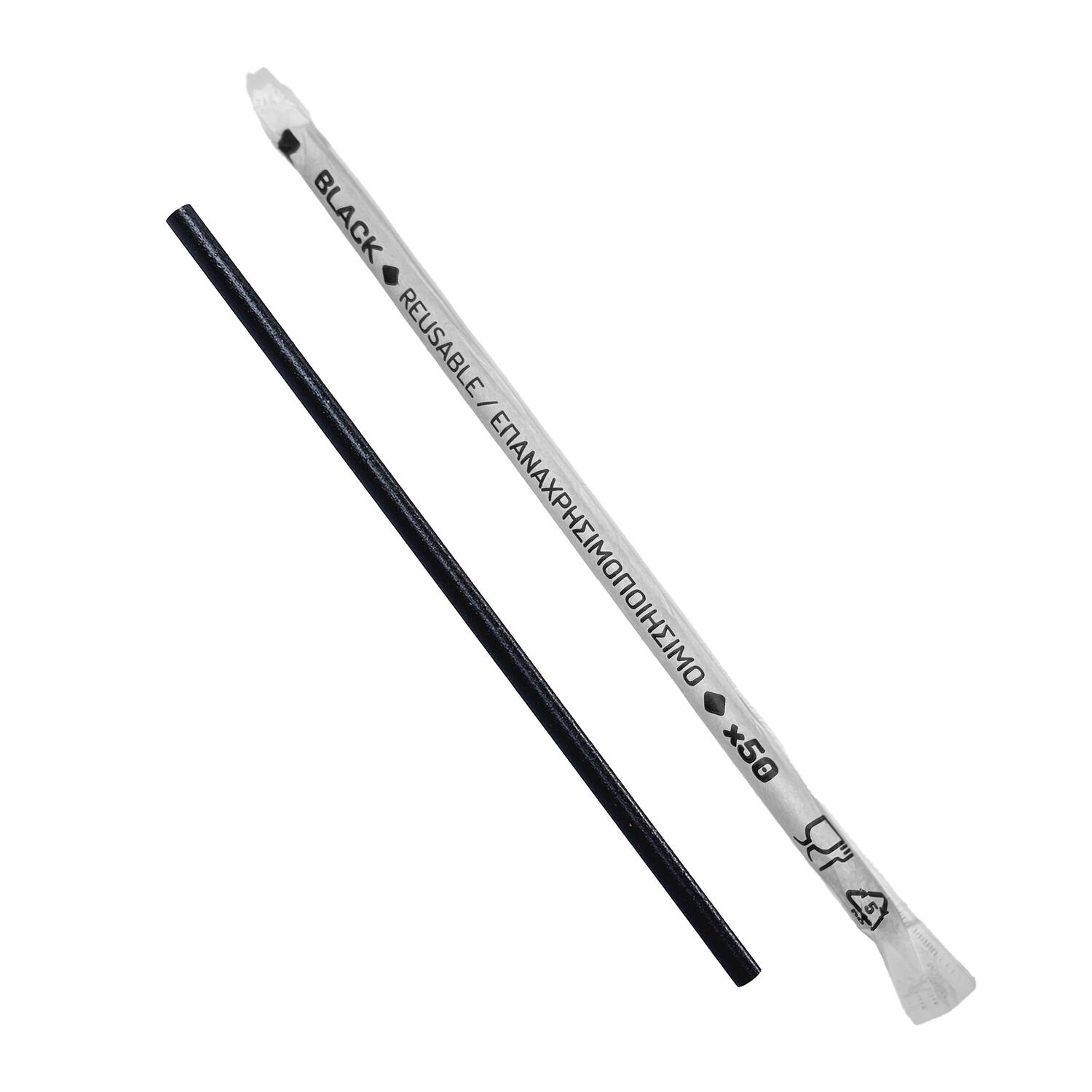 Trinkhalme Kunststoff PP Mehrweg schwarz einzeln gehüllt 180 mm Ø 4.2mm, 500 Stk.