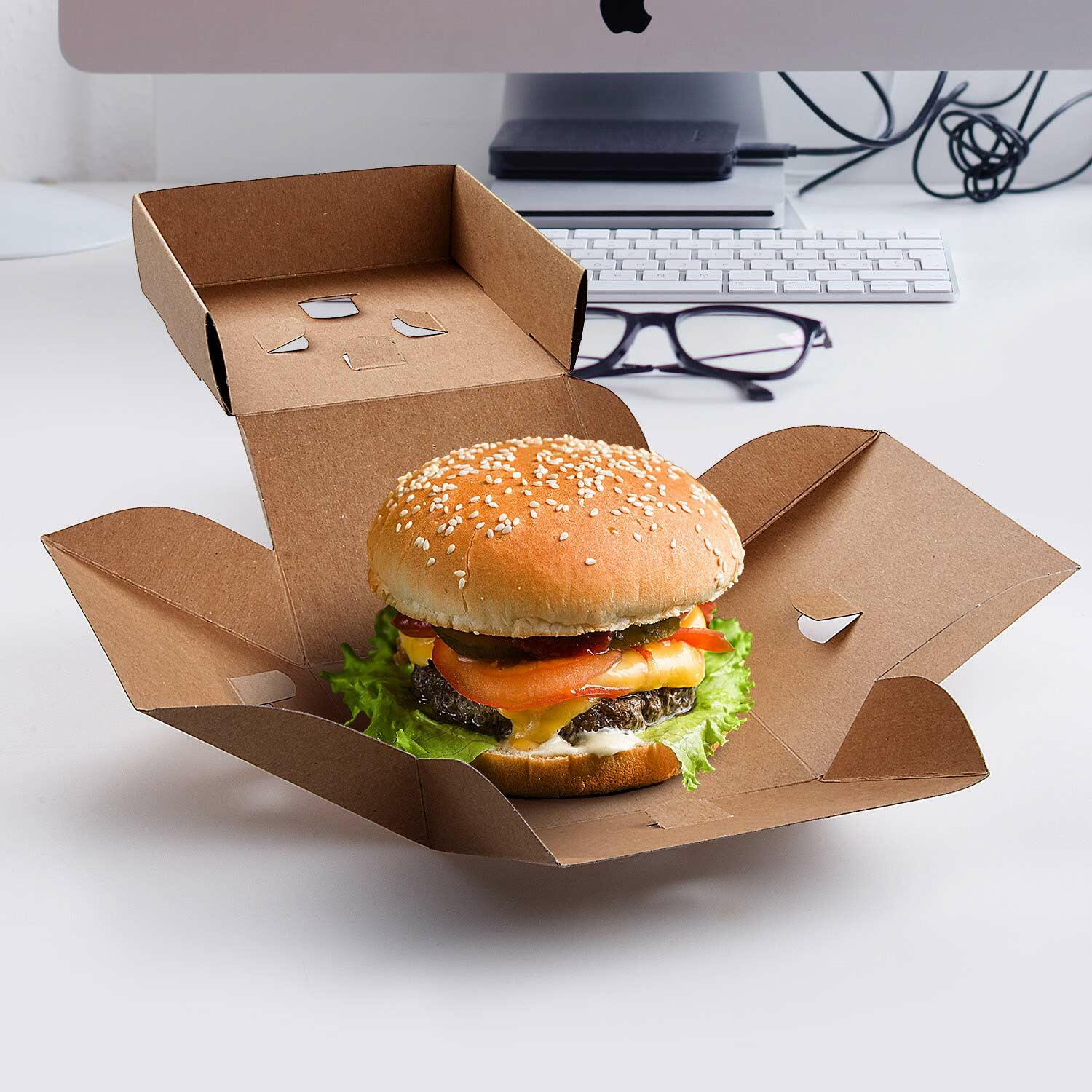 BIONATURE Burgerboxen kraft braun Fettbarriere Recycling 12x12x10cm, 100 Stk.