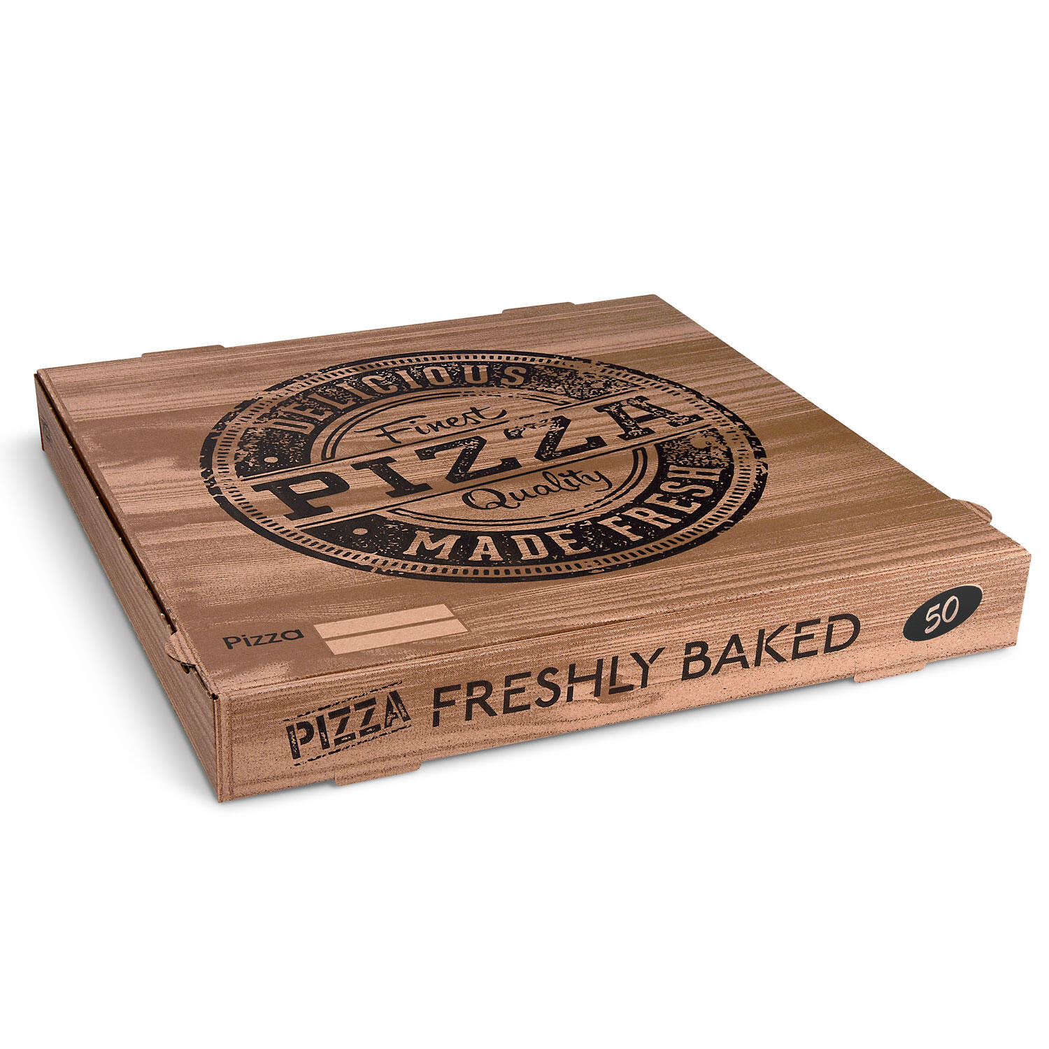 Pizzakarton aus Mikrowellpappe H4 mit neutralem Motiv für XXL Pizzen, 50x50x5cm, 100 Stk.