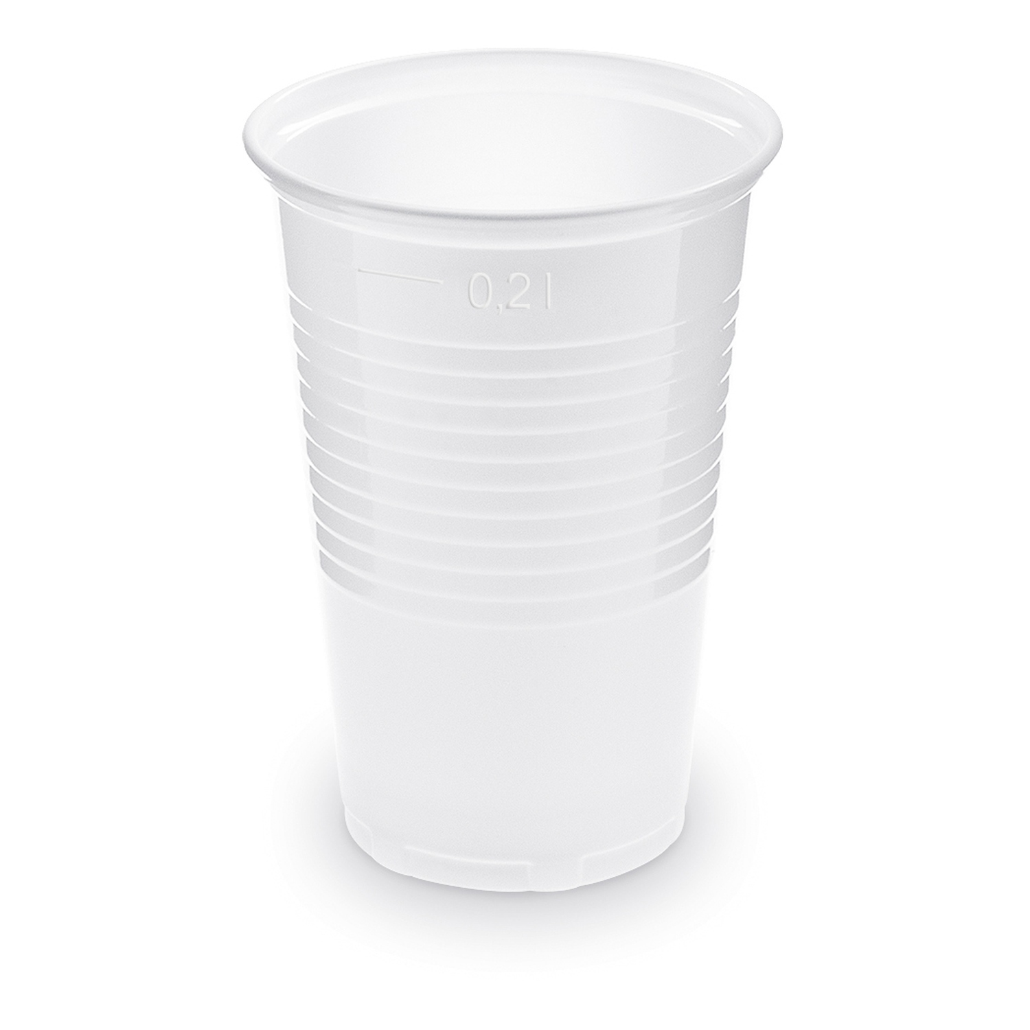 Trinkbecher weiß 200 ml Eichstrich bei 0,2 L, PP, Ø 70 mm, 100 Stk.