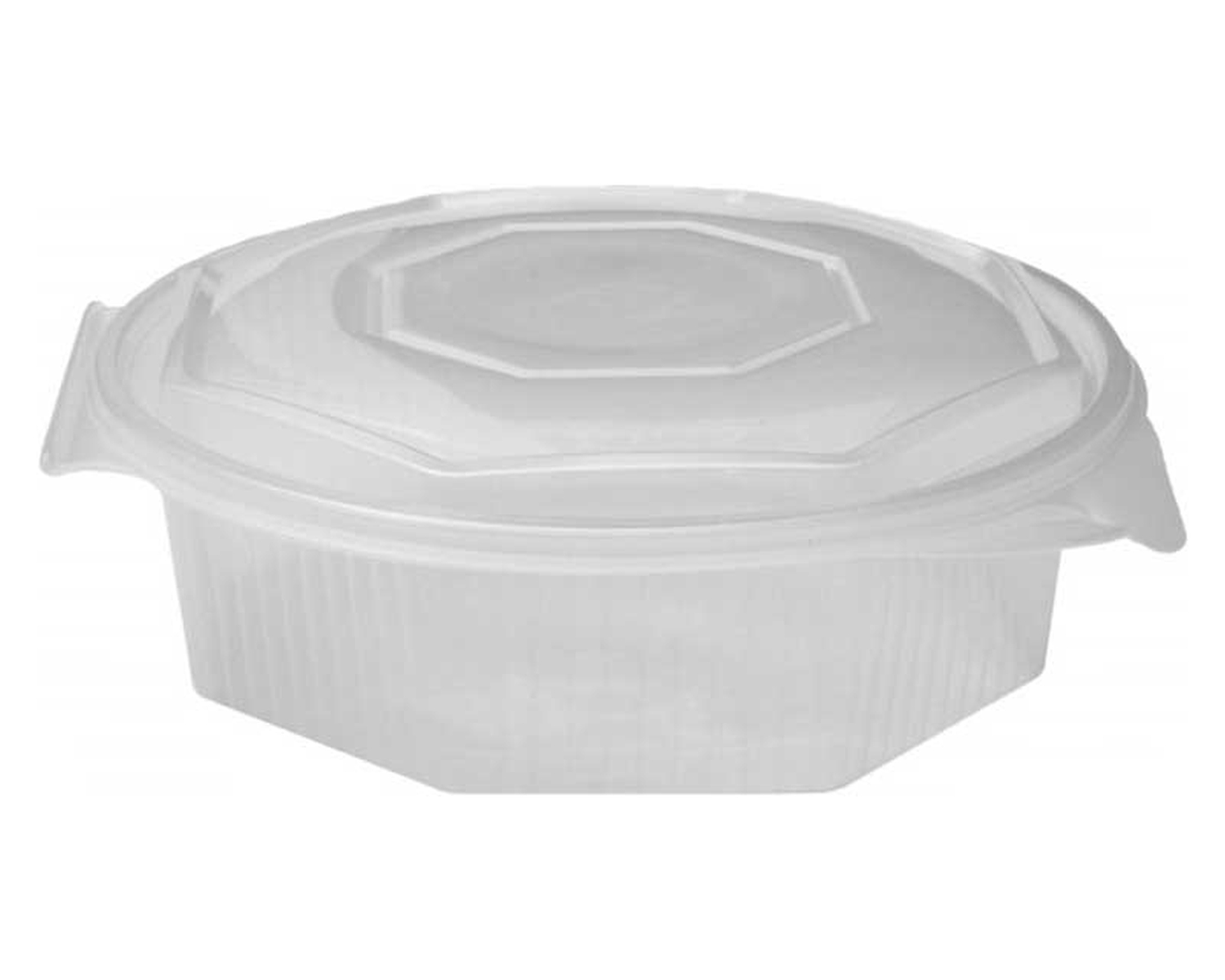 Achteckbecher klar mit angehängtem Deckel 1500 ml (PP), 25 Stk.